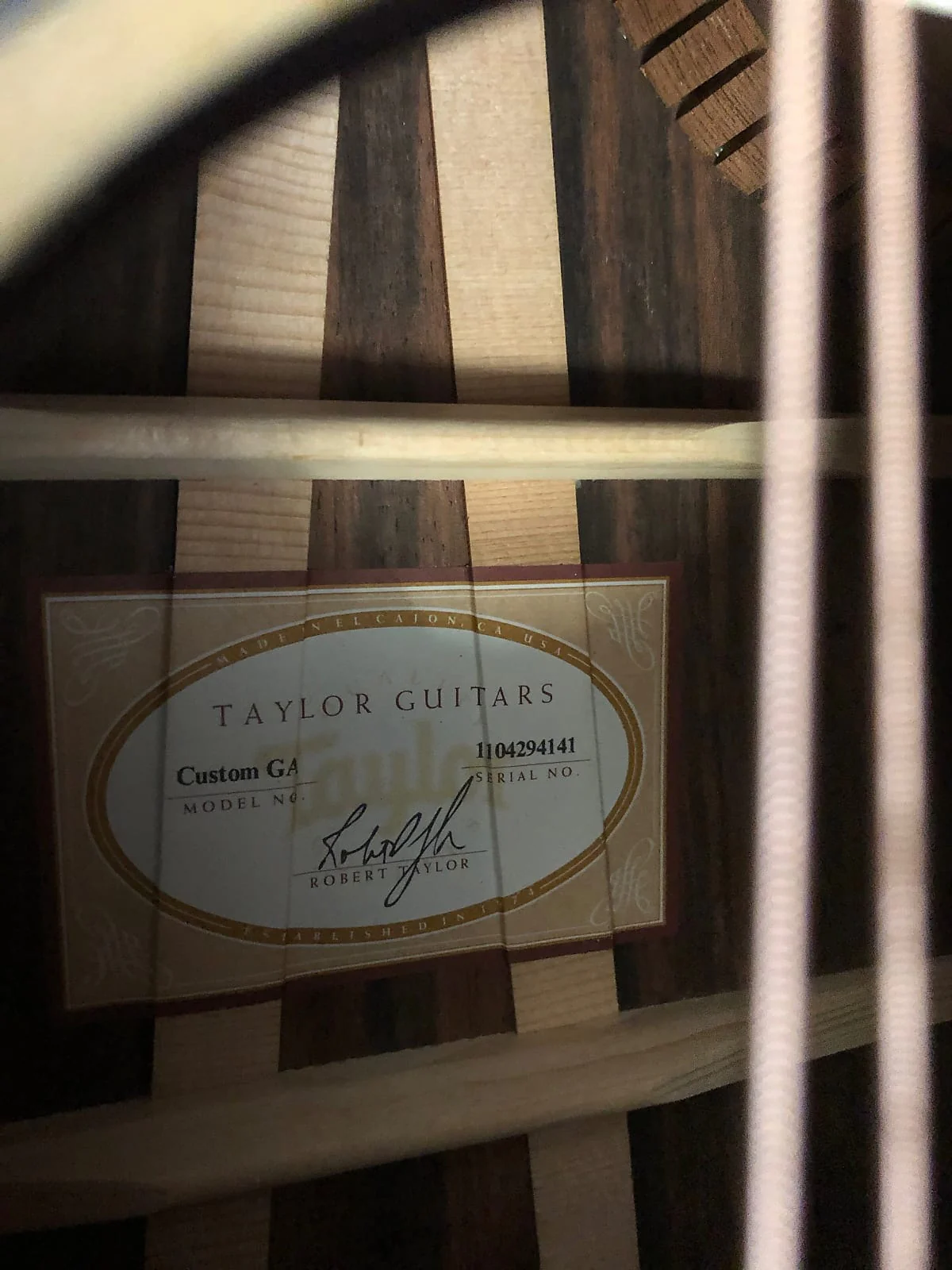 Pre Owned Taylor Custom GA Grand Auditorium Acoustic Electric Guitar Macassar Ebony Back & Sides Spruce Top OHSC - Image 7