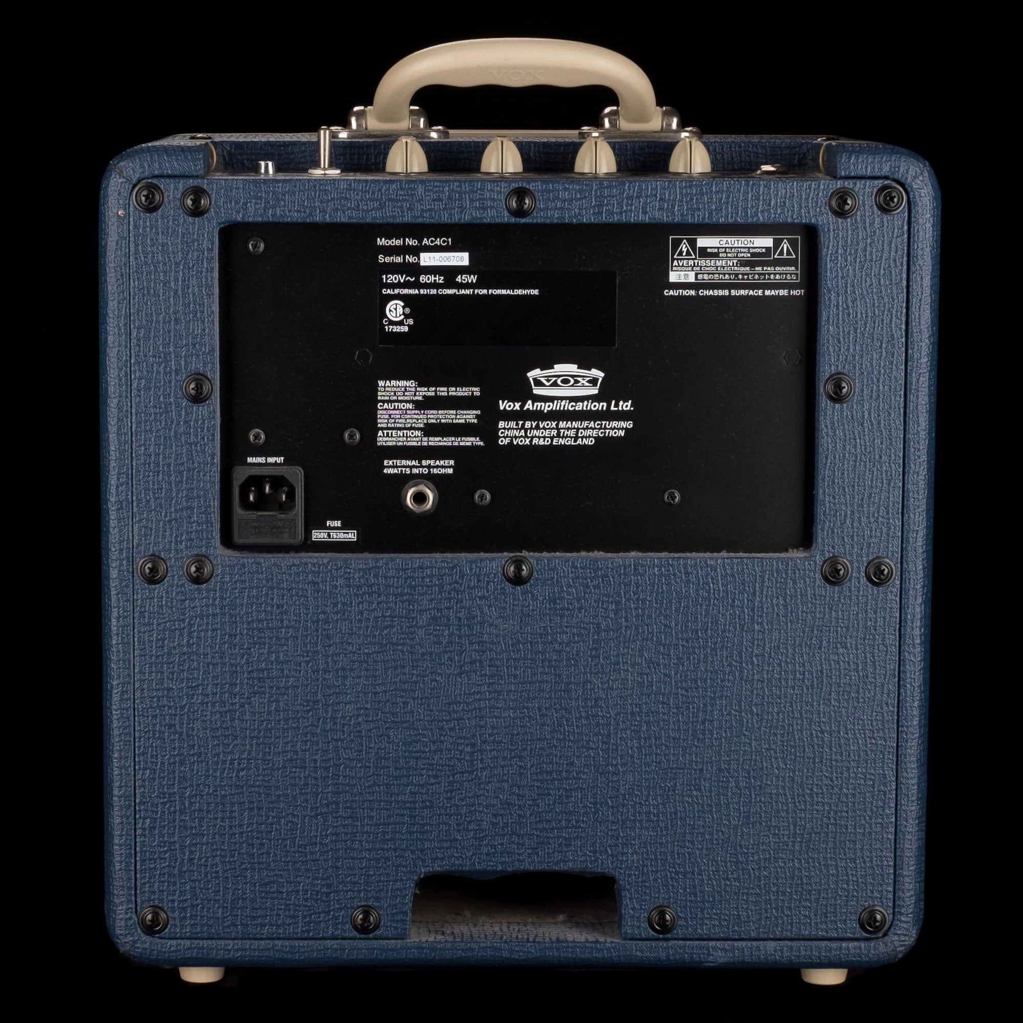 Pre Owned Vox Limited Edition AC4C1-BL 4-Watt 1x10" Guitar Amp Combo Blue - Image 7