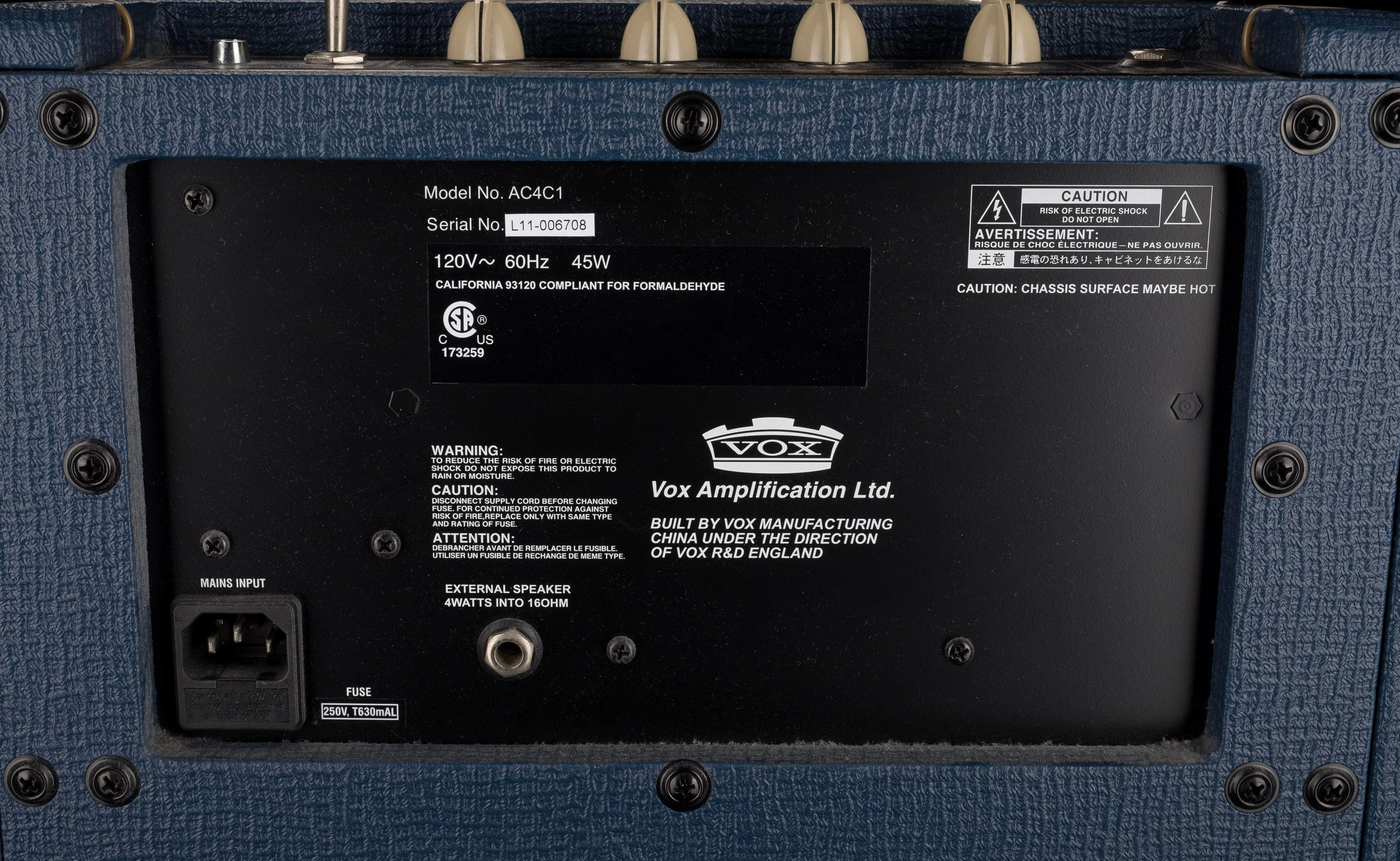 Pre Owned Vox Limited Edition AC4C1-BL 4-Watt 1x10" Guitar Amp Combo Blue - Image 8