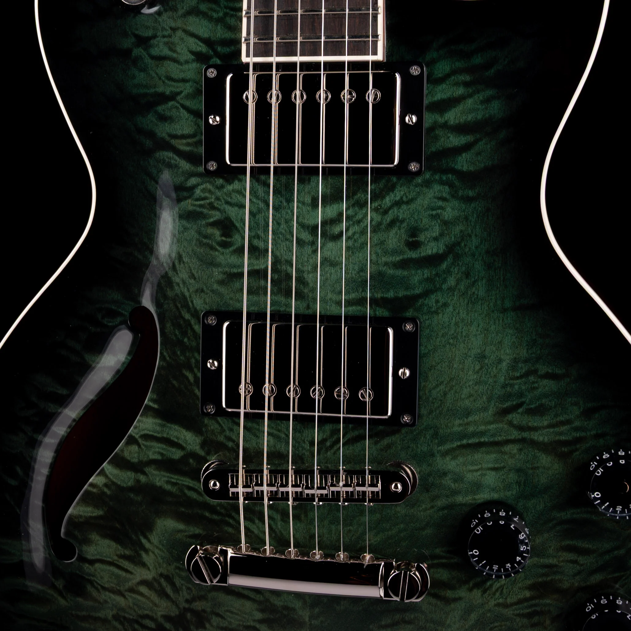 Prestige Guitars Master Built Elite Quilted Maple Semi-Hollow Forest Green Burst with Case - Image 4