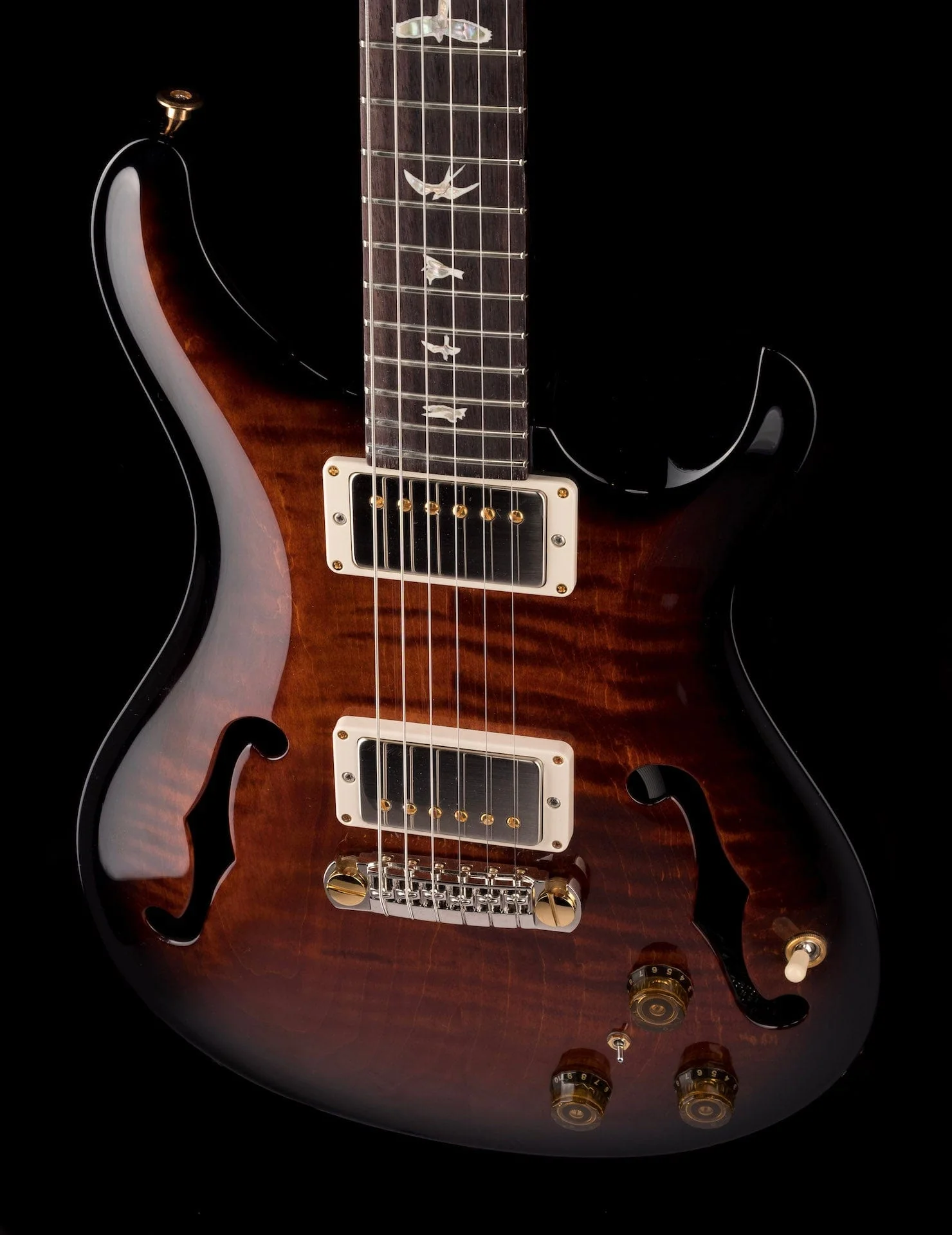 PRS Core Hollowbody II Piezo 10 Top Custom Color Dark Amber Smokewrap Burst with Case - Image 4