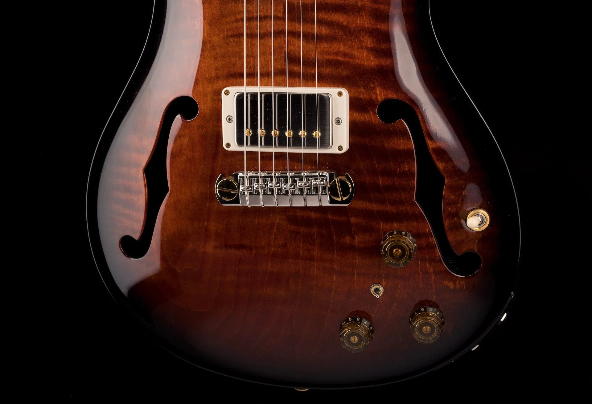 PRS Core Hollowbody II Piezo 10 Top Custom Color Dark Amber Smokewrap Burst with Case - Image 5