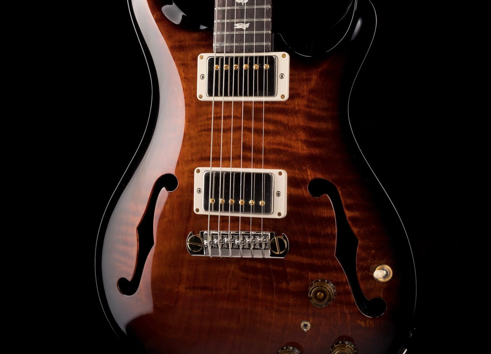 PRS Core Hollowbody II Piezo 10 Top Custom Color Dark Amber Smokewrap Burst with Case - Image 6