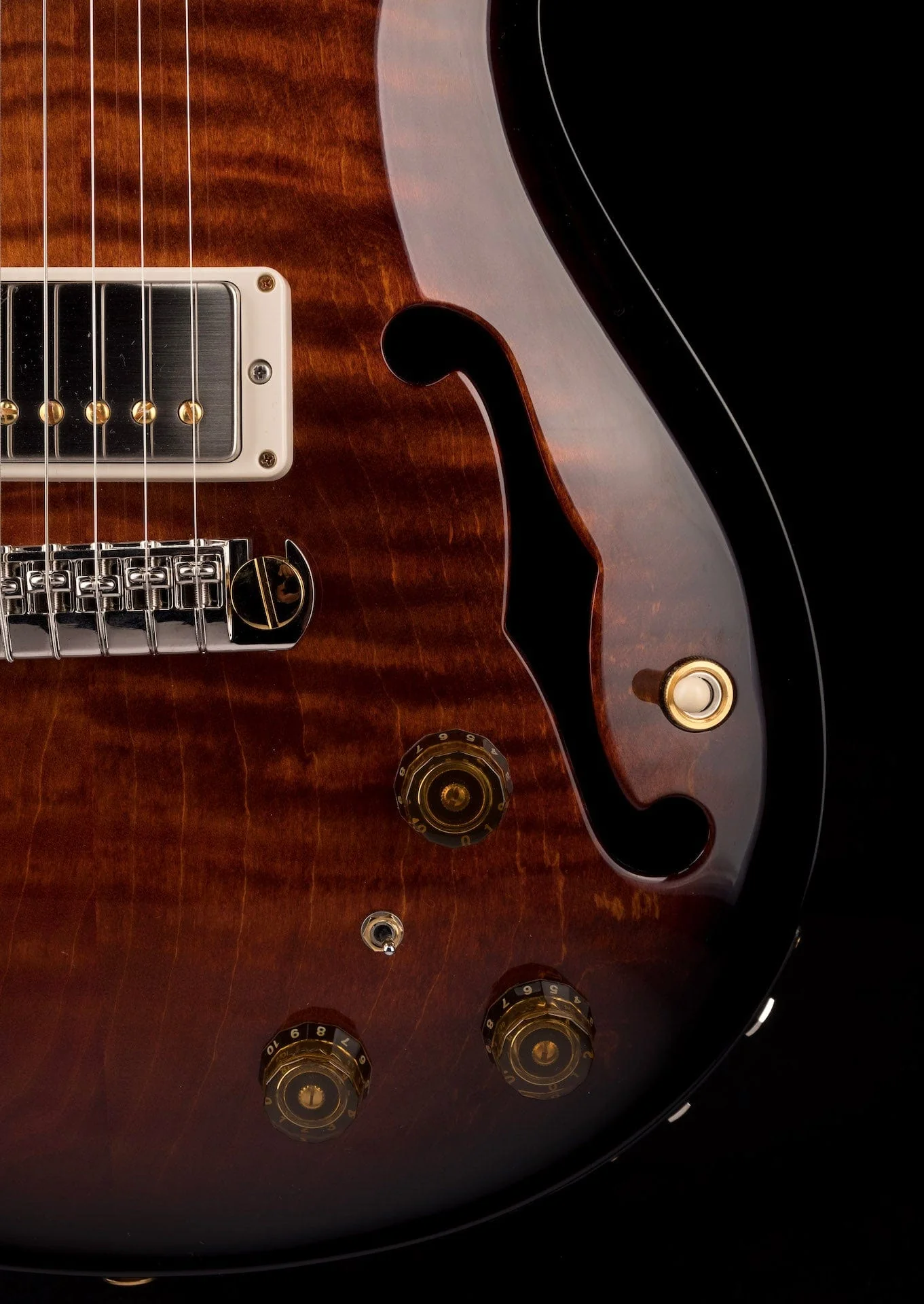 PRS Core Hollowbody II Piezo 10 Top Custom Color Dark Amber Smokewrap Burst with Case - Image 8