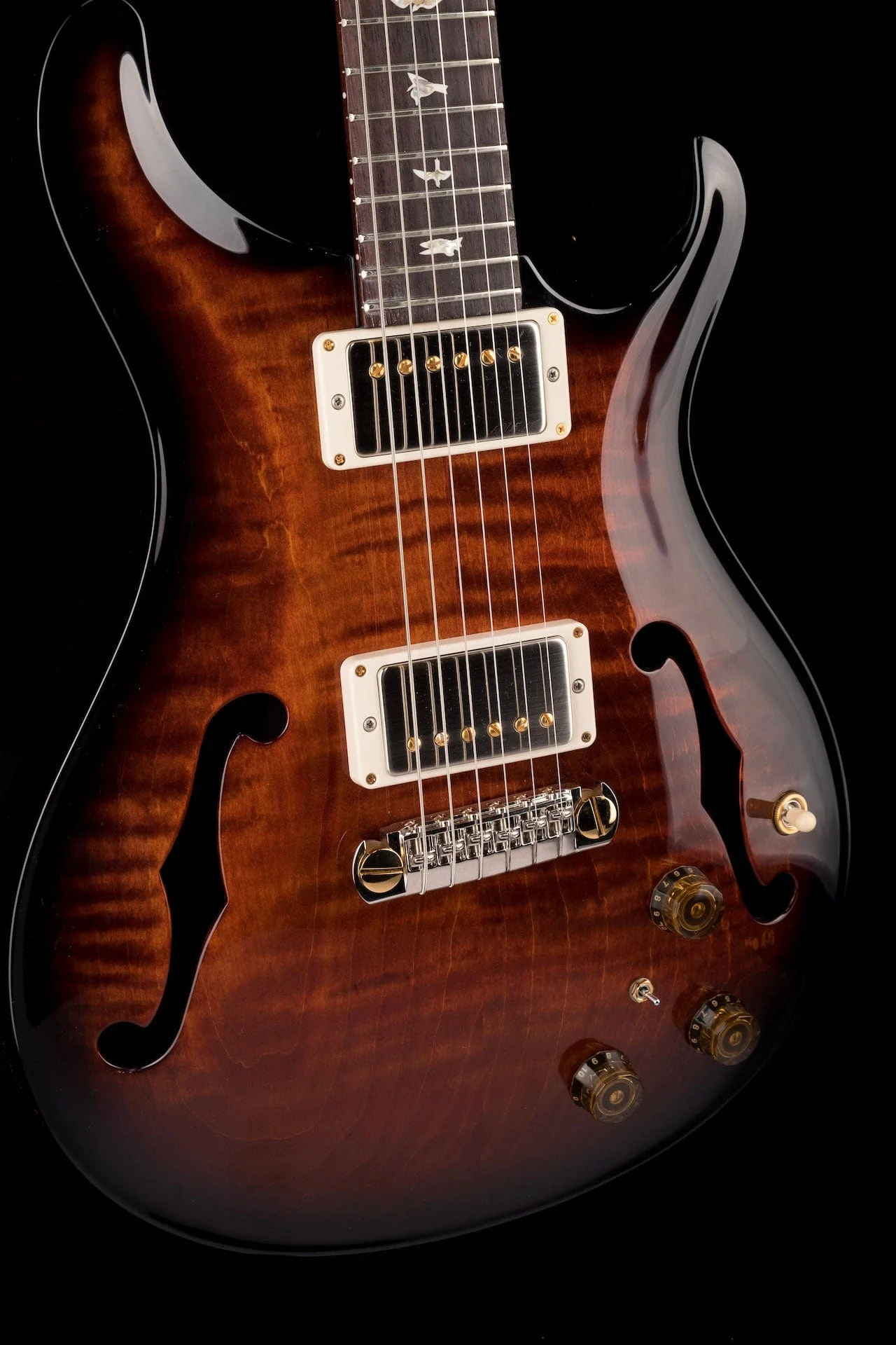 PRS Core Hollowbody II Piezo 10 Top Custom Color Dark Amber Smokewrap Burst with Case - Image 9