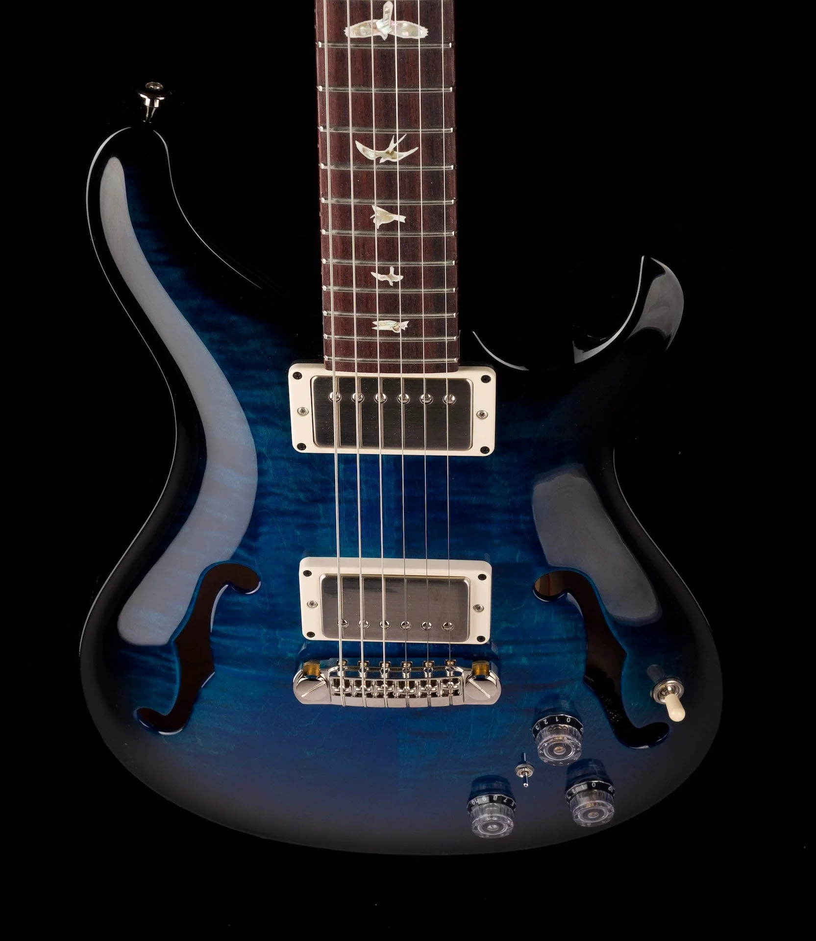 PRS Core Hollowbody II Piezo Custom Color Sapphire Smokeburst Burst with Case - Image 4