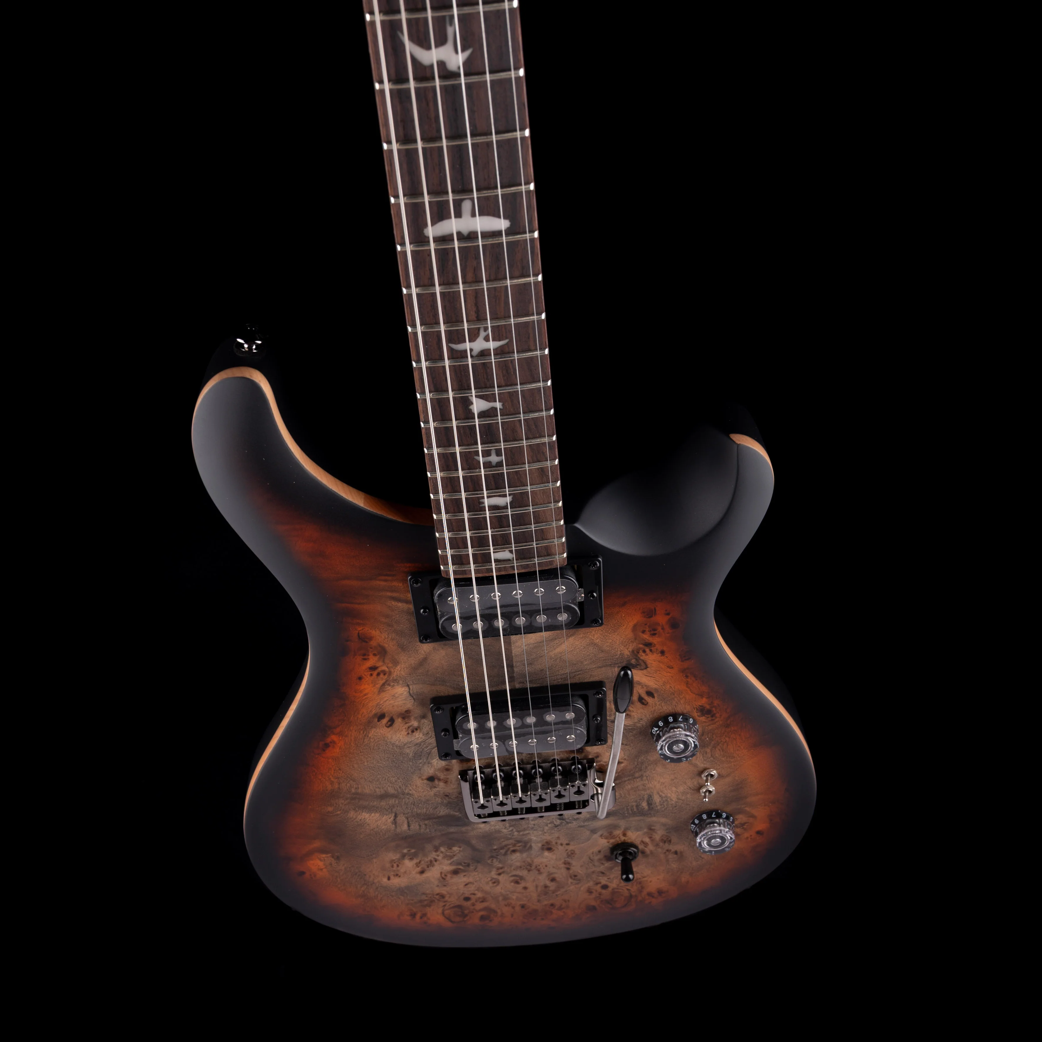 PRS SE Exotic Custom 24-08 Poplar Burls in Charcoal Cherry Midnight Burst W/ Bag - Image 3
