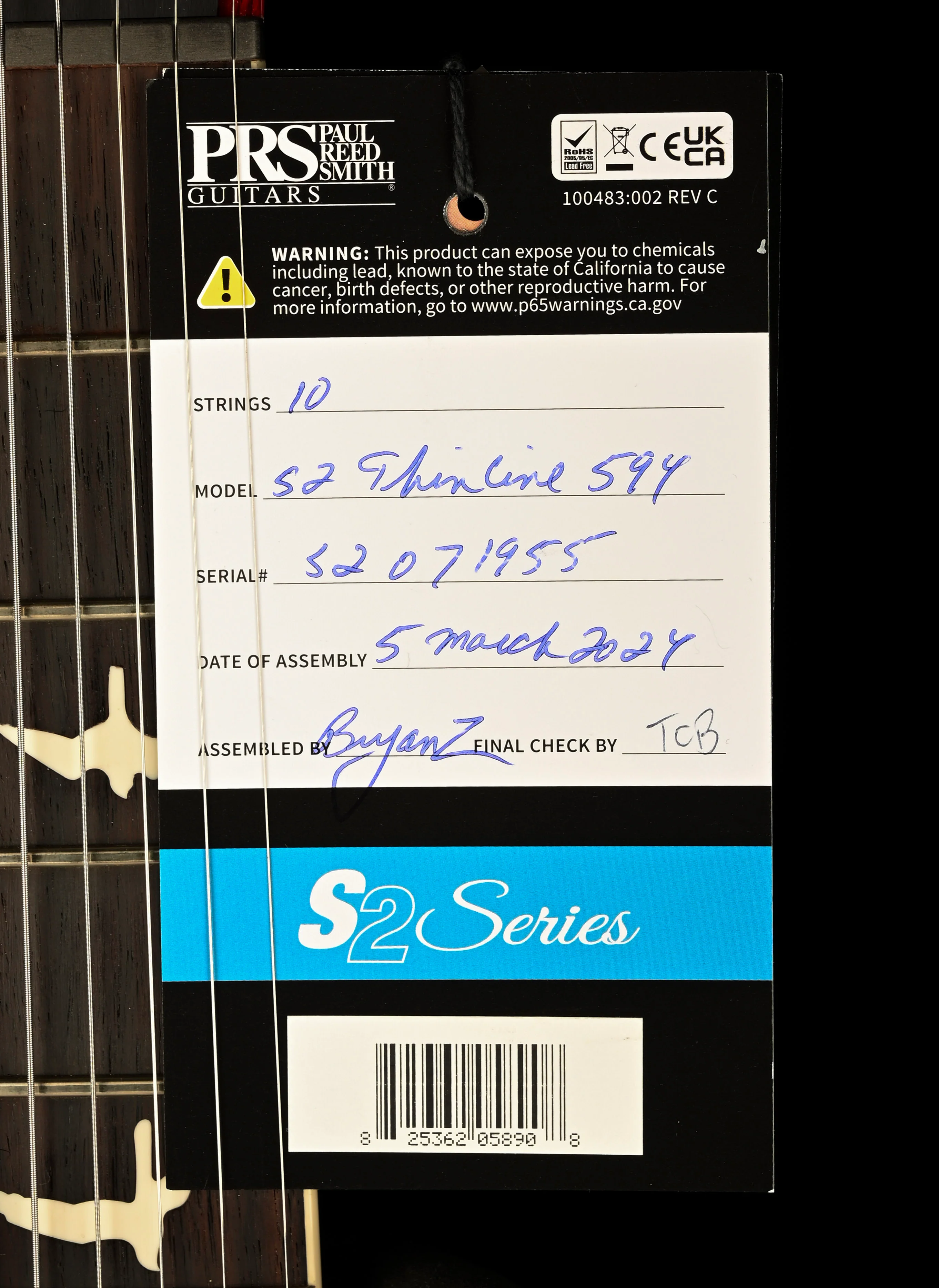 PRS S2 McCarty 594 ThinLine Vintage Cherry Electric Guitar With Gig Bag - Image 16