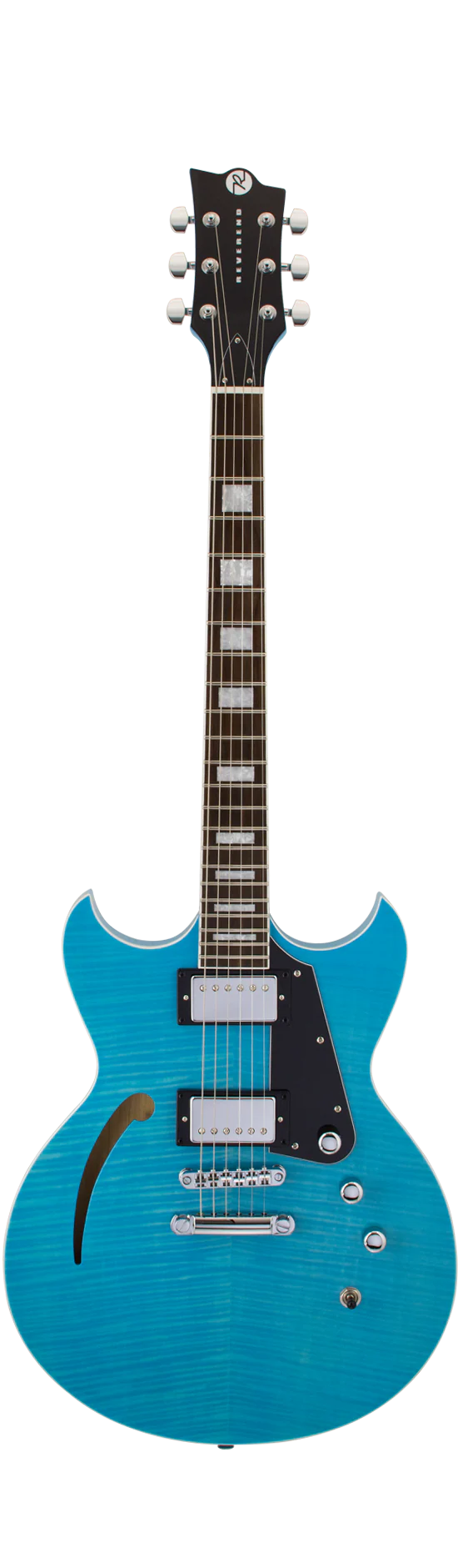 Reverend Manta Ray HB Roasted Maple Neck Electric Guitar Sky Blue Flame Maple - Image 2