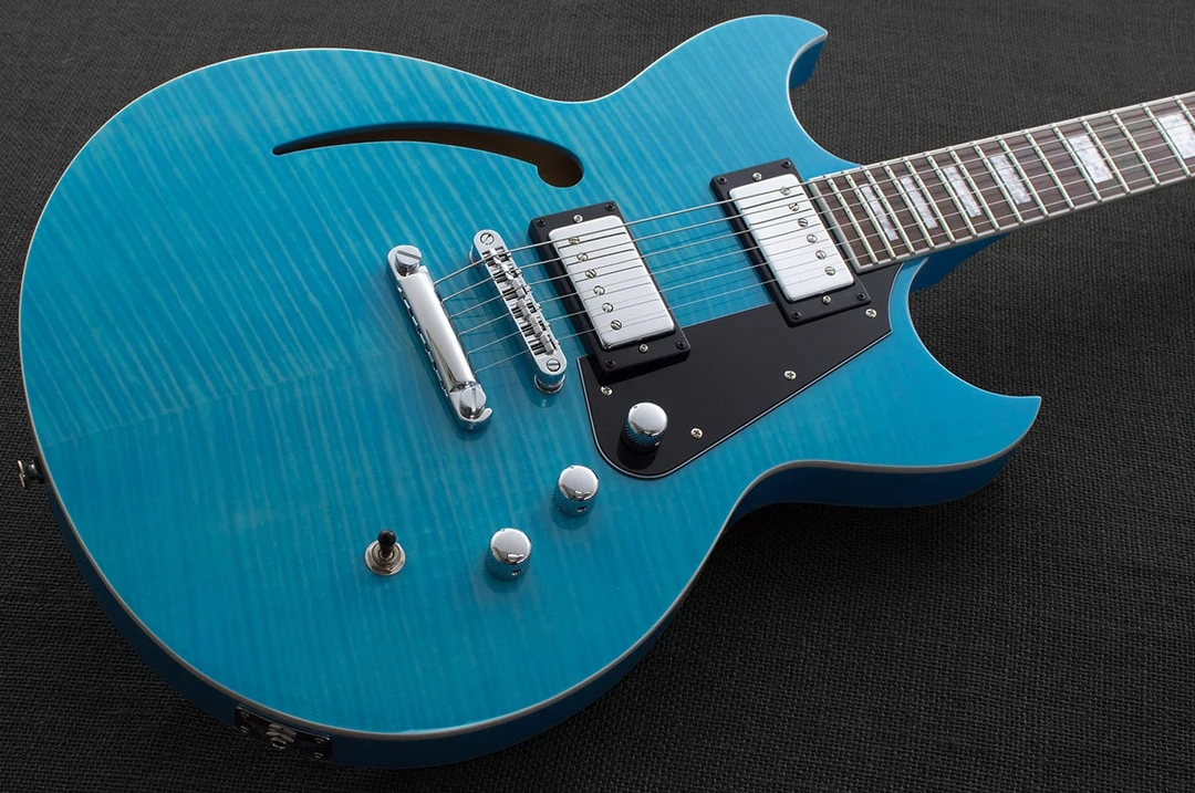 Reverend Manta Ray HB Roasted Maple Neck Electric Guitar Sky Blue Flame Maple - Image 3