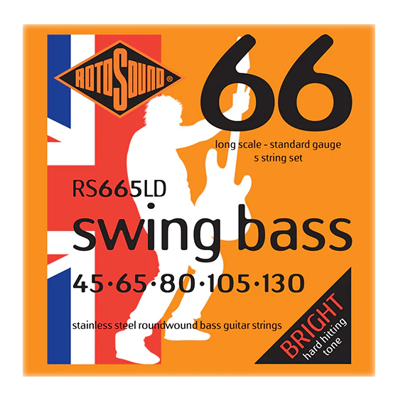 Rotosound RS665LD Swing Bass 45-130 Standard Gauge Long Scale 5-string Stainless Steel Roundwound Bass Guitar Strings
