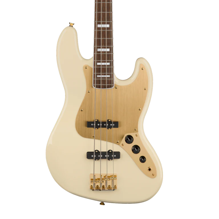 Squier 40th Anniversary Jazz Bass Gold Edition Olympic White Bass Guitar