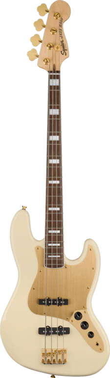 Squier 40th Anniversary Jazz Bass Gold Edition Olympic White Bass Guitar - Image 2