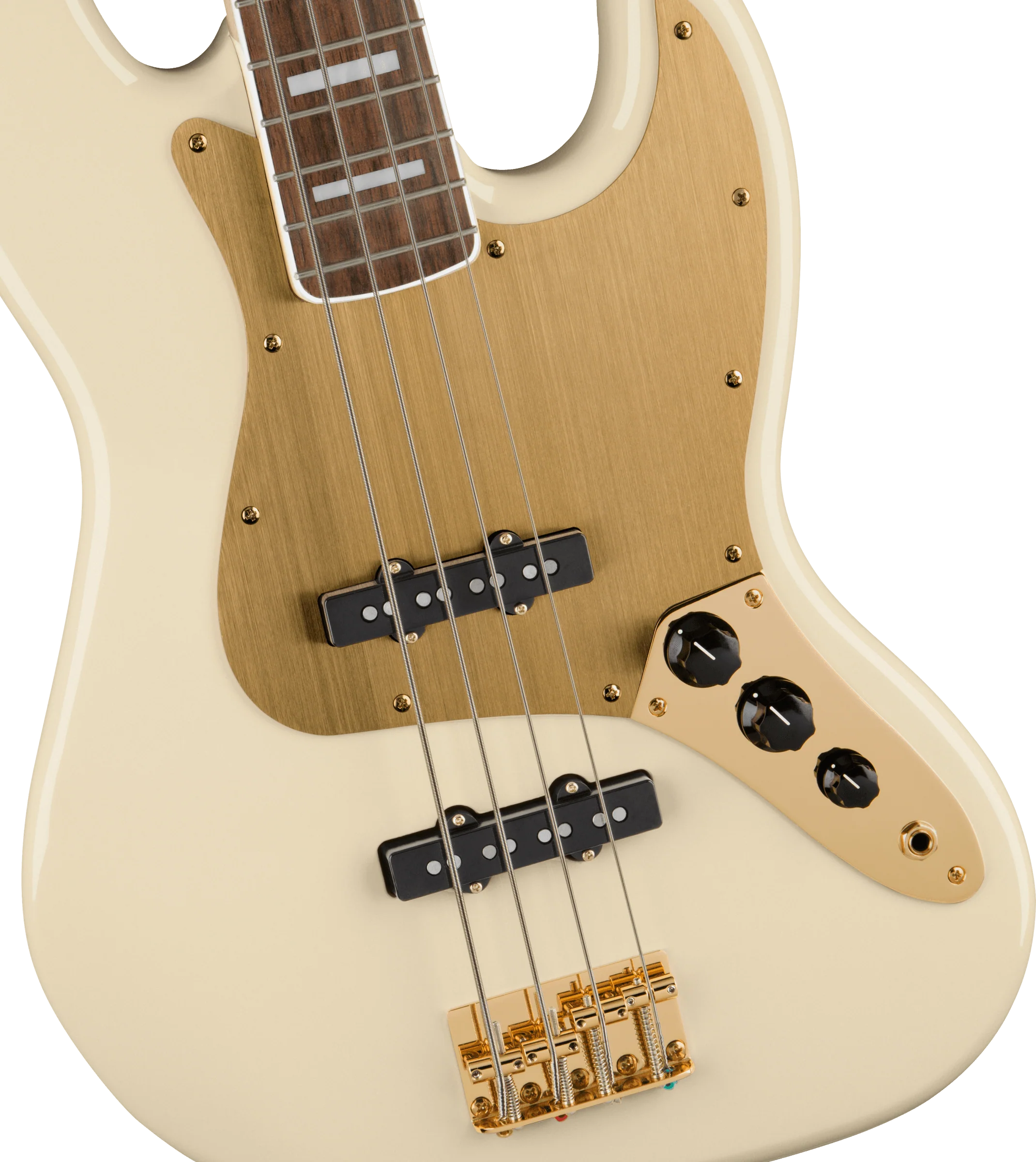 Squier 40th Anniversary Jazz Bass Gold Edition Olympic White Bass Guitar - Image 3