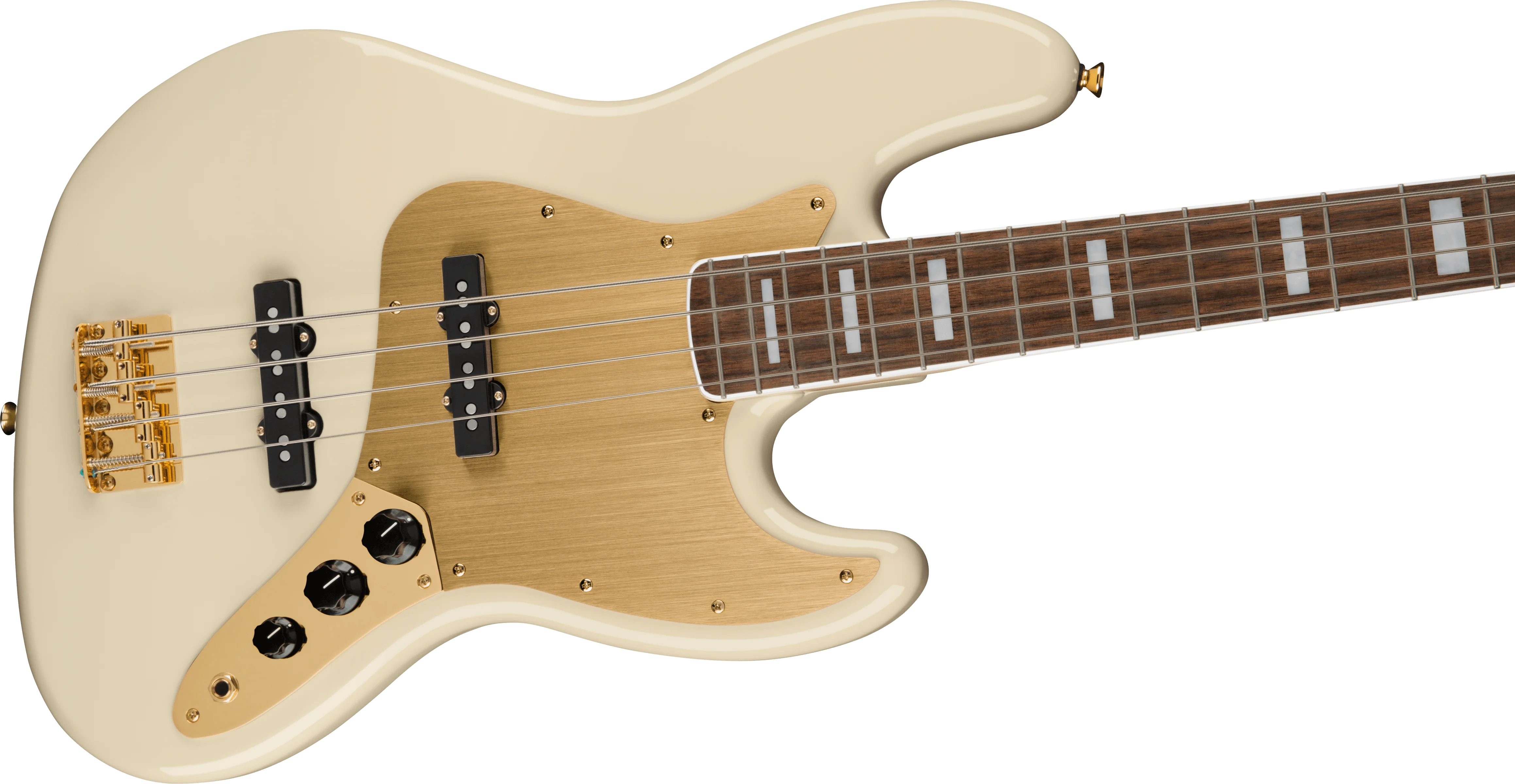 Squier 40th Anniversary Jazz Bass Gold Edition Olympic White Bass Guitar - Image 4
