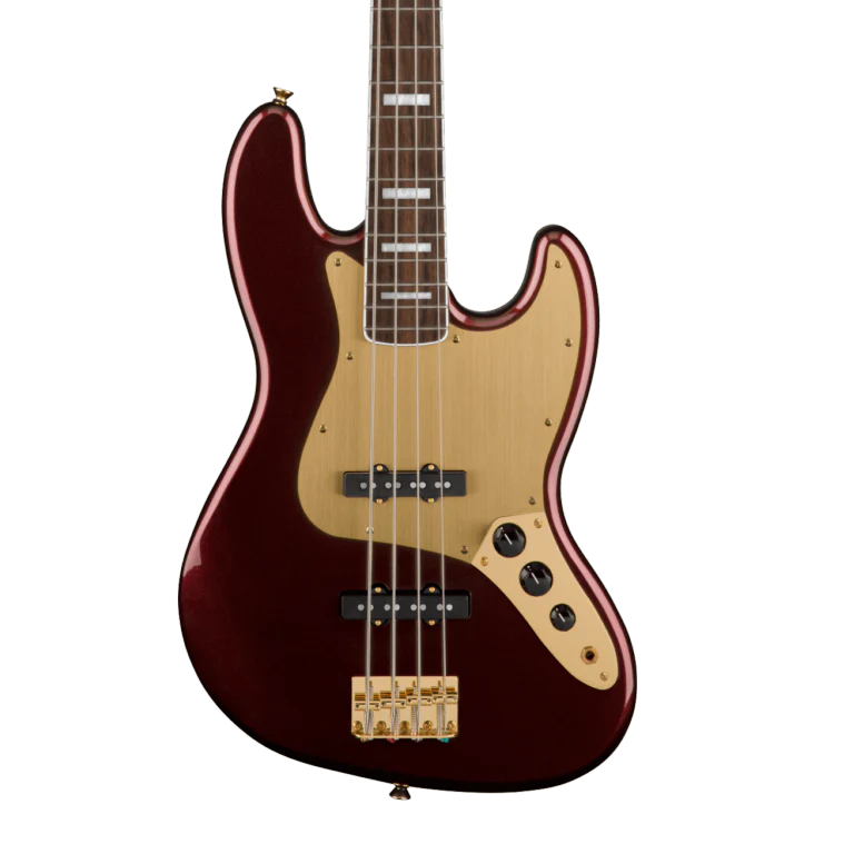 Squier 40th Anniversary Jazz Bass Gold Edition Ruby Red Metallic Bass Guitar