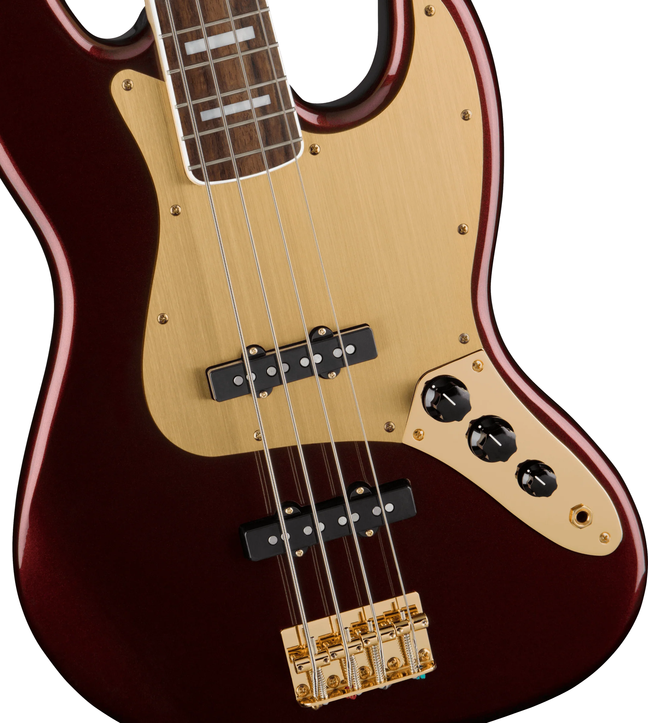 Squier 40th Anniversary Jazz Bass Gold Edition Ruby Red Metallic Bass Guitar - Image 3