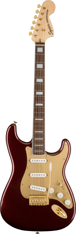 Squier 40th Anniversary Stratocaster Gold Edition Ruby Red Metallic Electric Guitar - Image 2