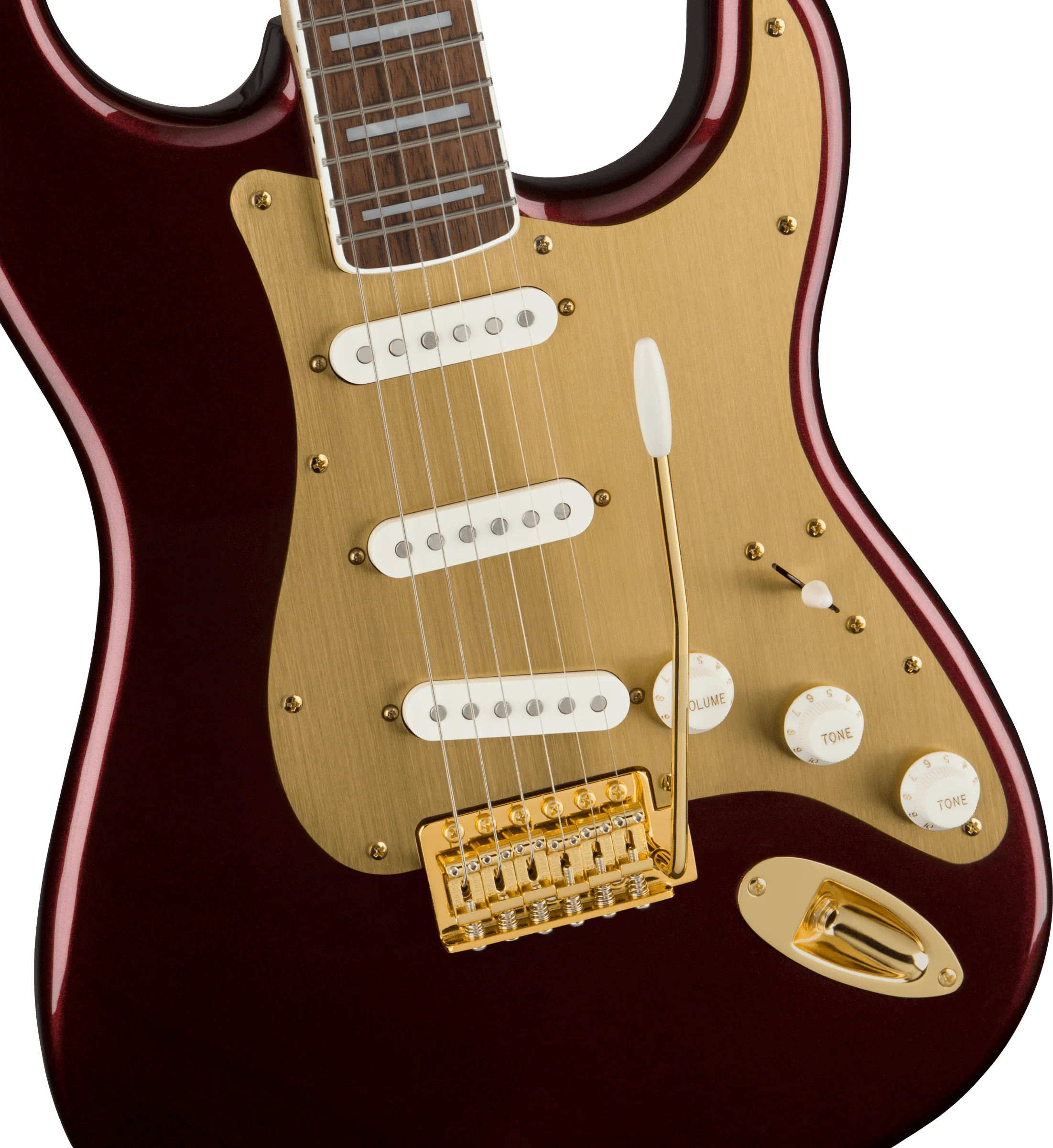 Squier 40th Anniversary Stratocaster Gold Edition Ruby Red Metallic Electric Guitar - Image 3