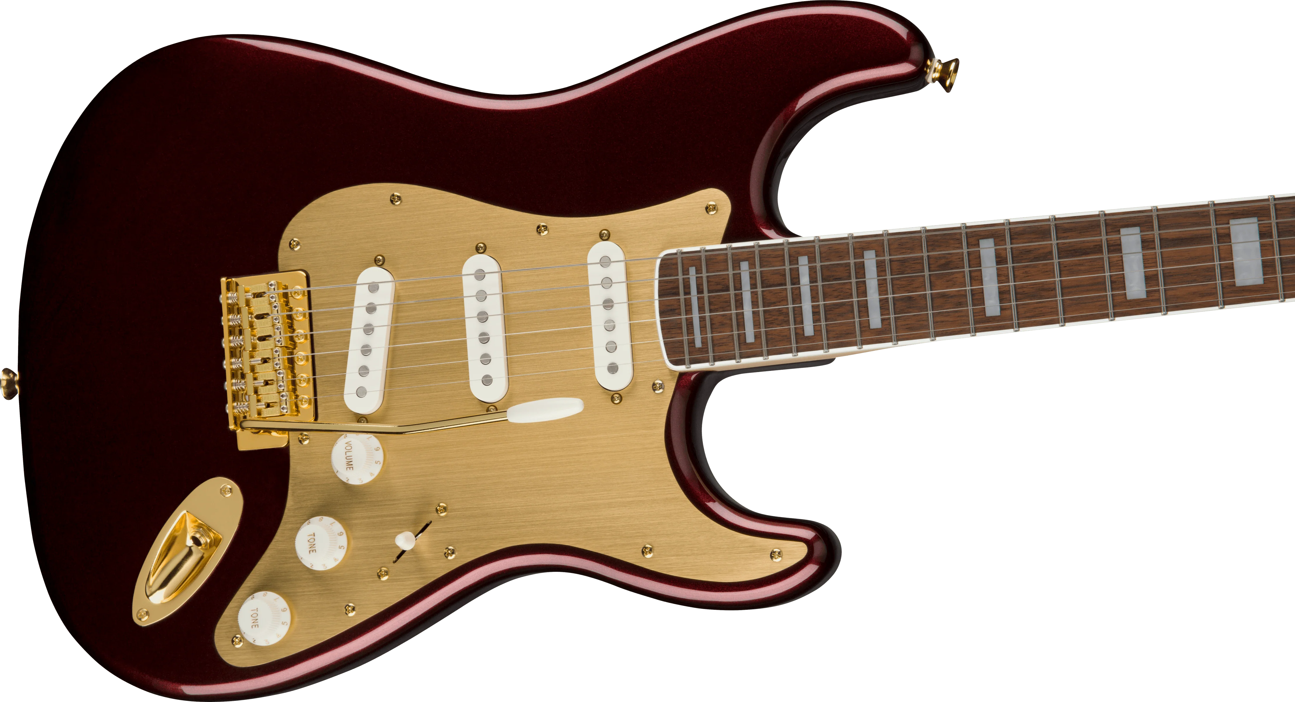 Squier 40th Anniversary Stratocaster Gold Edition Ruby Red Metallic Electric Guitar - Image 4