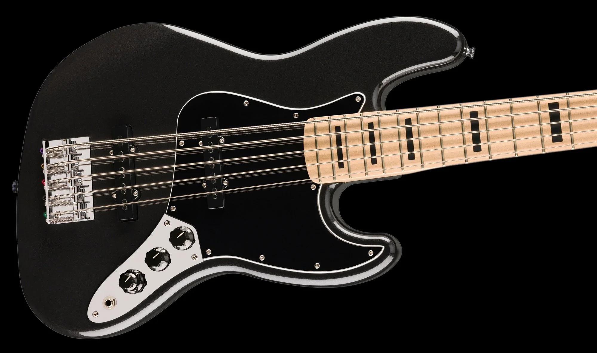 Squier Affinity Series Active Jazz Bass V Maple Fingerboard Black Pickguard Black Metallic - Image 5