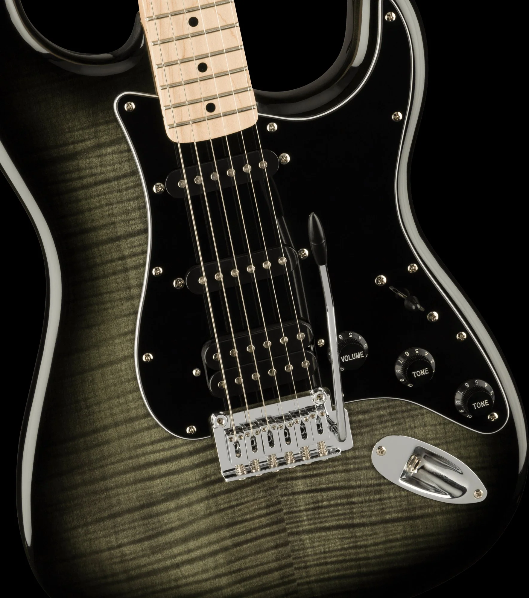 Squier Affinity Series Stratocaster FMT HSS Maple Fingerboard Black Pickguard Black Burst - Image 3