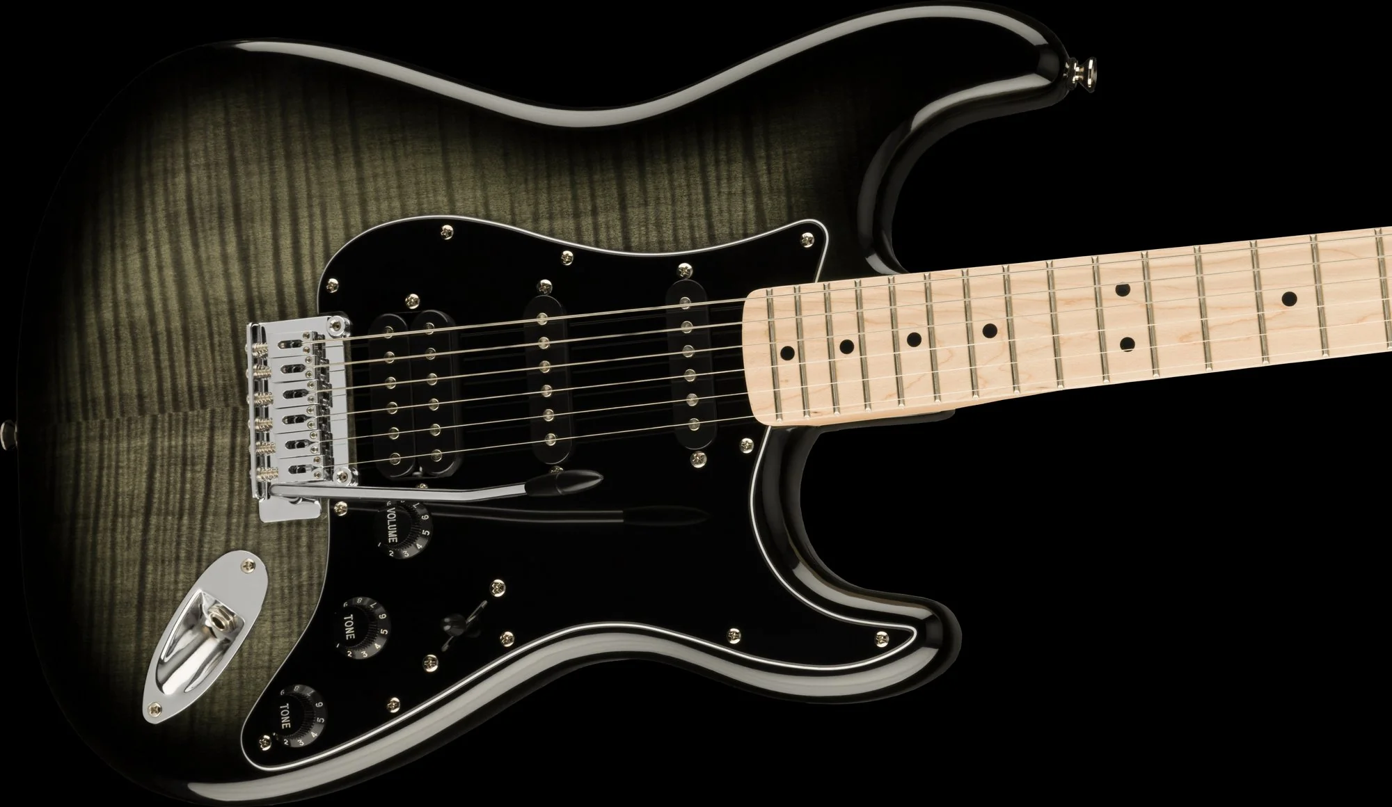 Squier Affinity Series Stratocaster FMT HSS Maple Fingerboard Black Pickguard Black Burst - Image 4
