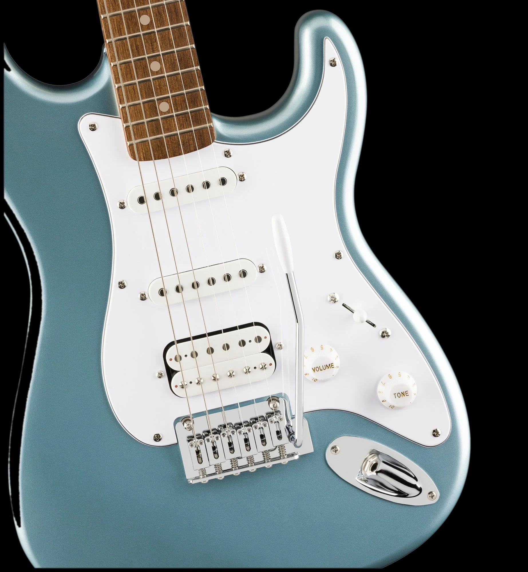 Squier Affinity Series Stratocaster Junior HSS Laurel Fingerboard White Pickguard Ice Blue Metallic - Image 4