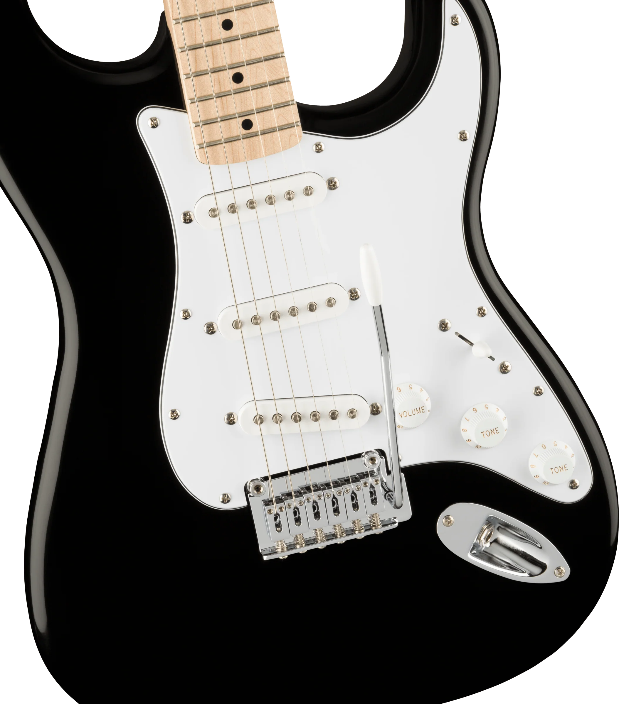 Squier Affinity Series Stratocaster Maple Fingerboard White Pickguard Black - Image 3