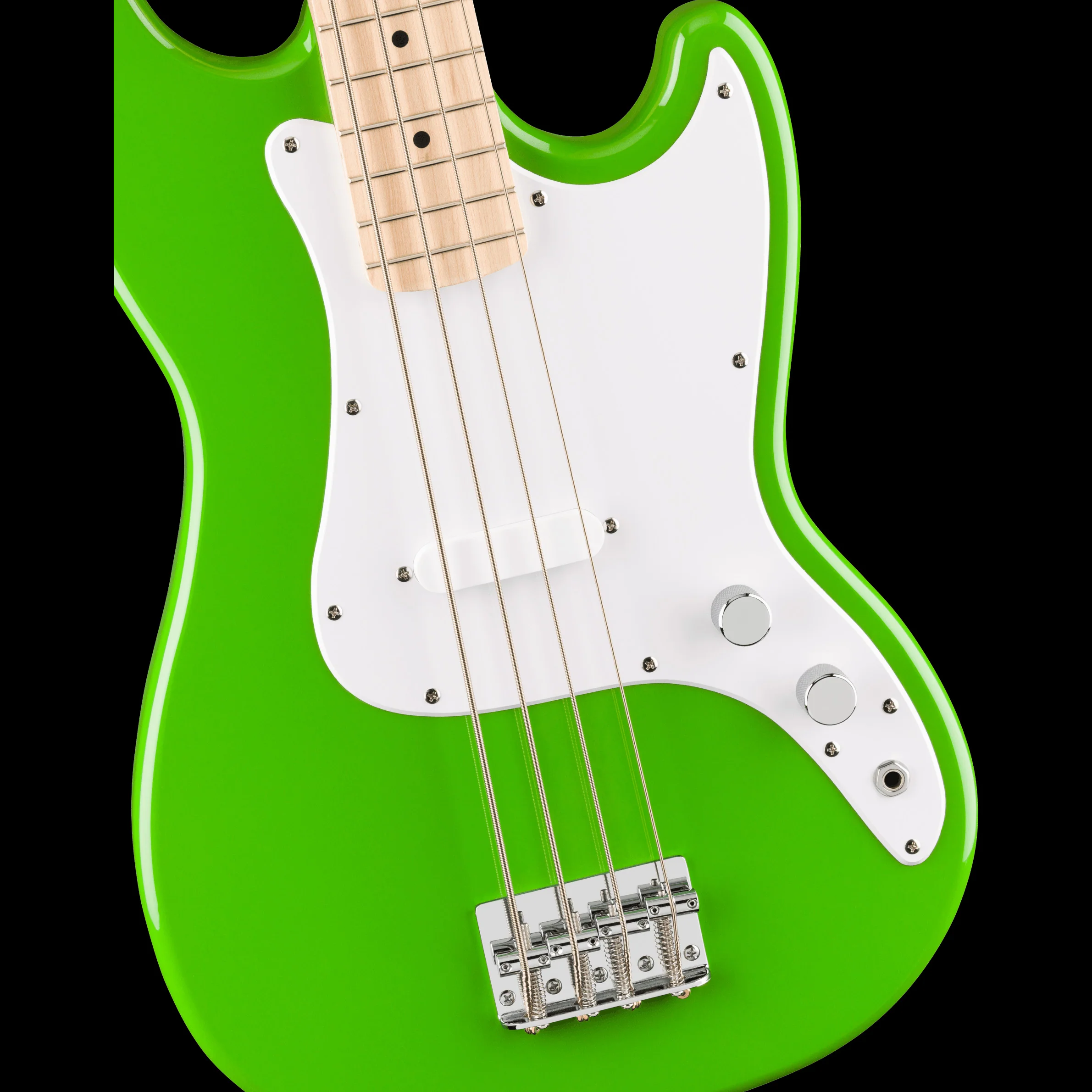 Squier FSR Sonic Bronco Bass Maple Fingerboard White Pickguard Lime Green - Image 4