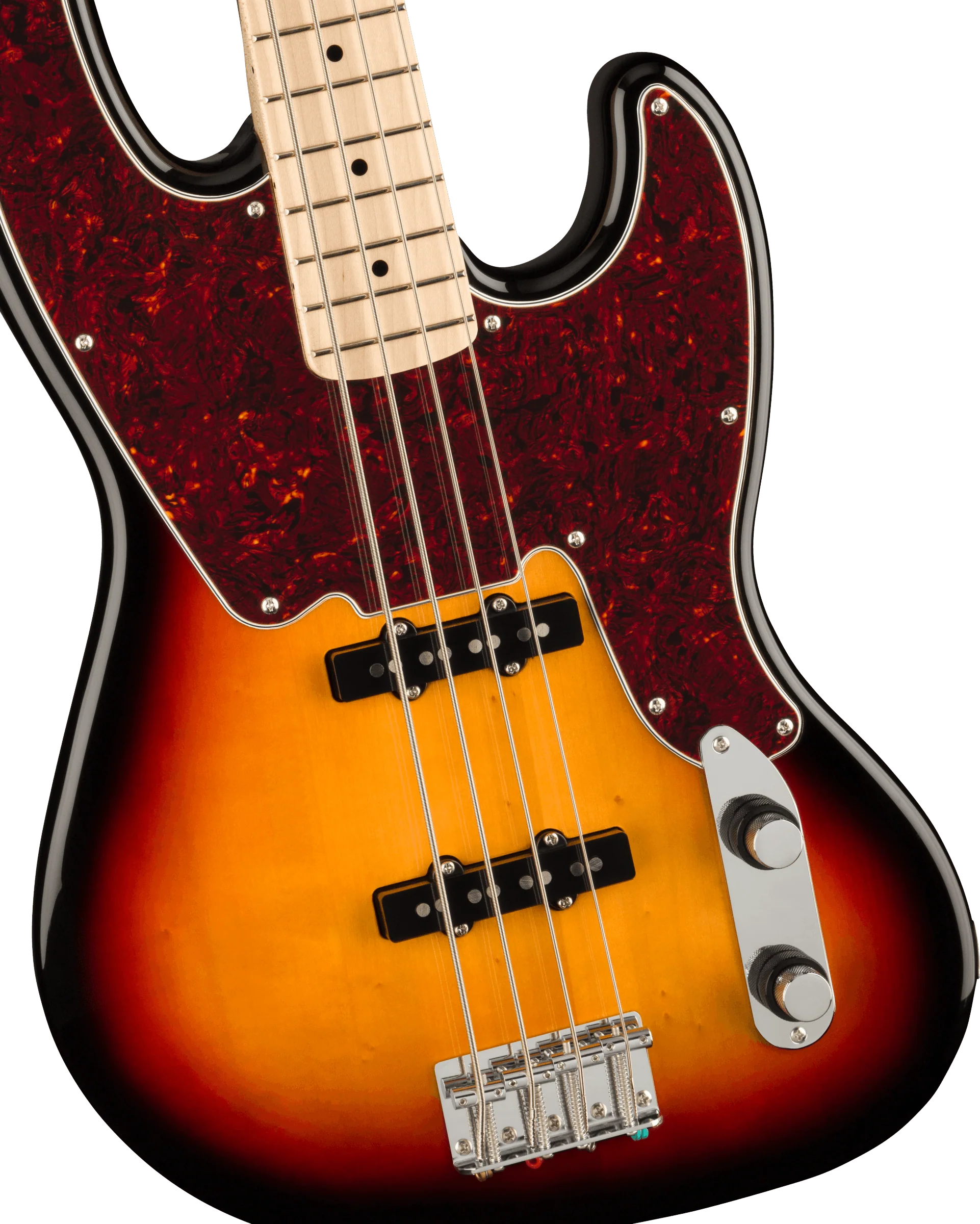 Squier Paranormal Jazz Bass '54 Maple Fingerboard Tortoiseshell Pickguard 3-Color Sunburst - Image 3