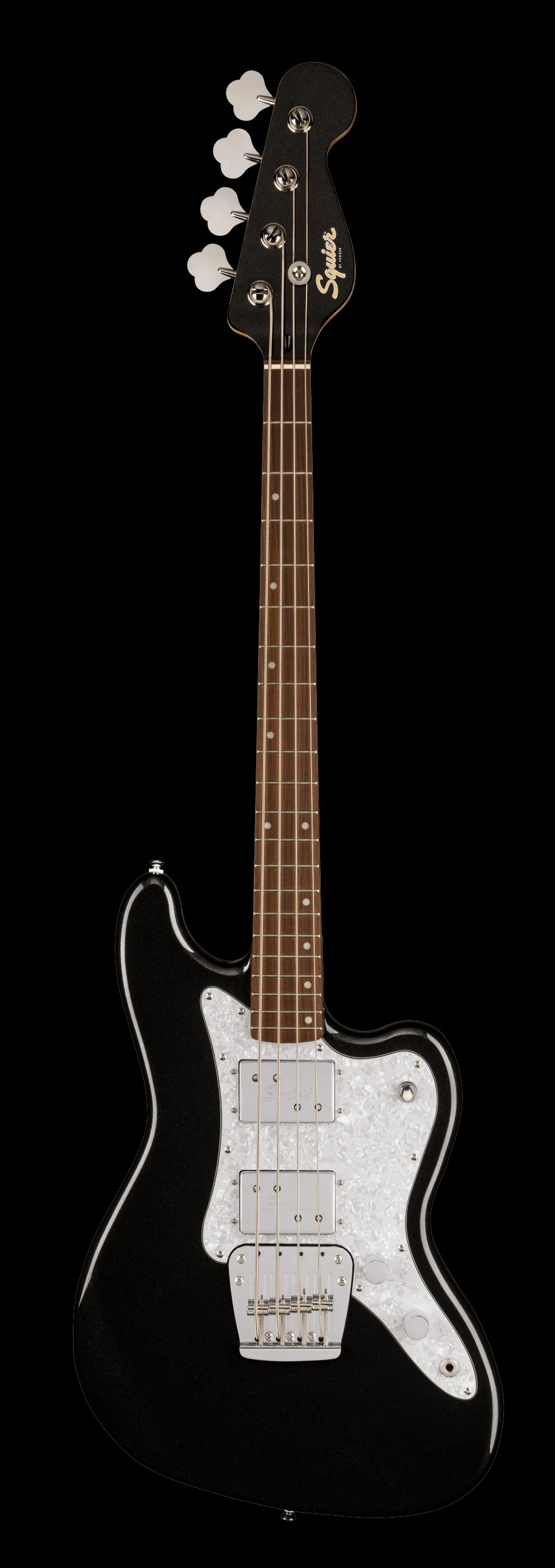 Squier Paranormal Rascal Bass HH Laurel Fingerboard White Pearloid Pickguard Metallic Black - Image 2