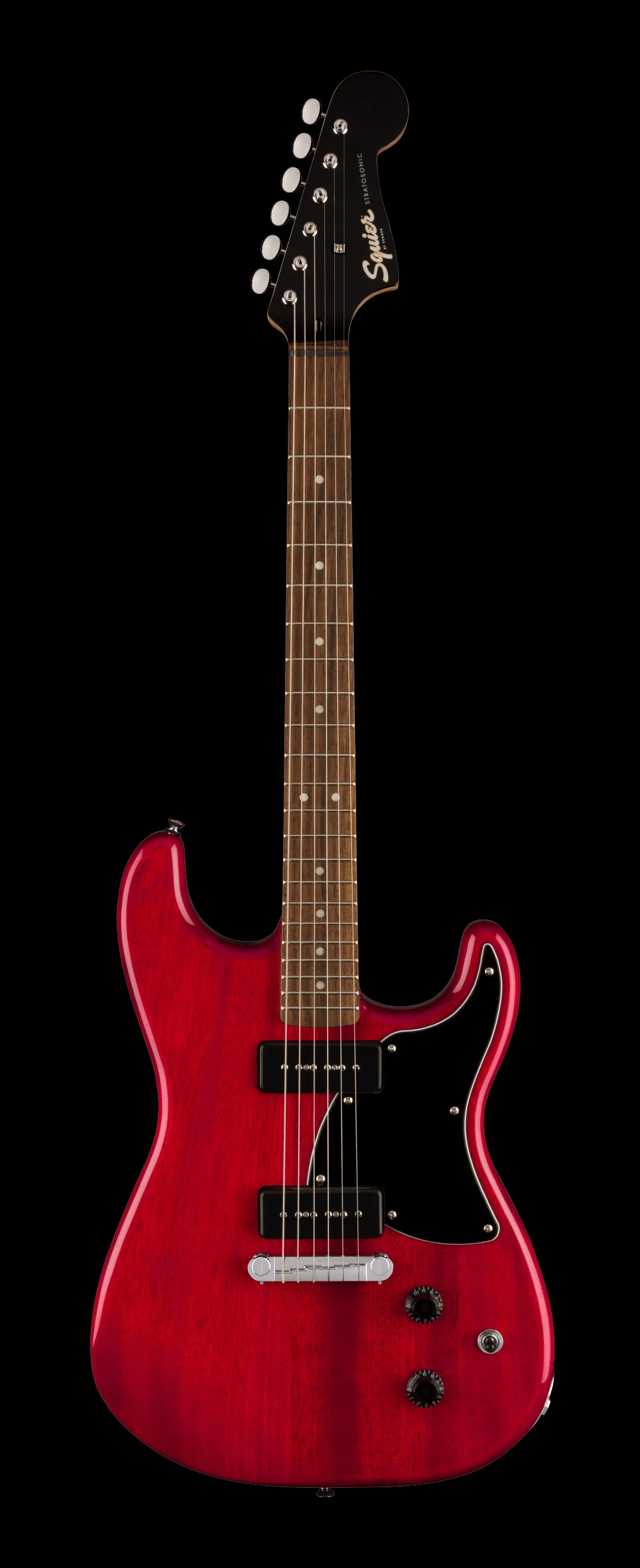 Squier Paranormal Strat-O-Sonic Laurel Fingerboard Black Pickguard Crimson Red Transparent - Image 2