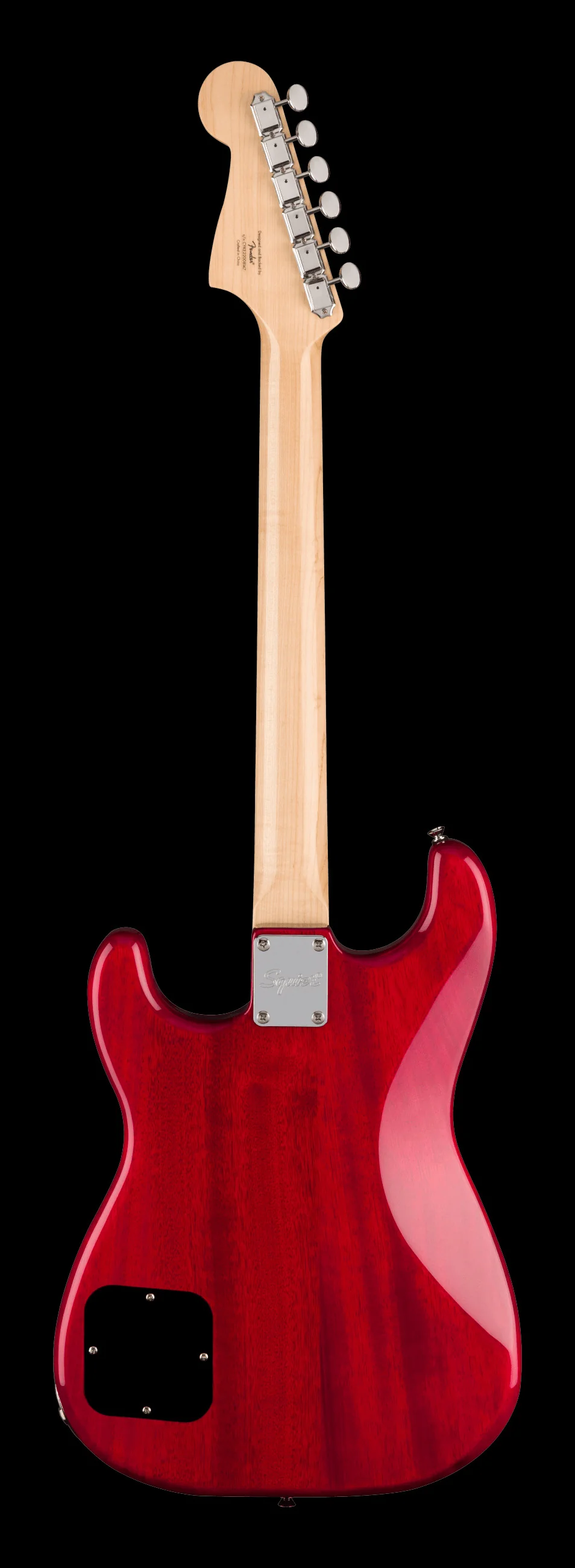 Squier Paranormal Strat-O-Sonic Laurel Fingerboard Black Pickguard Crimson Red Transparent - Image 5