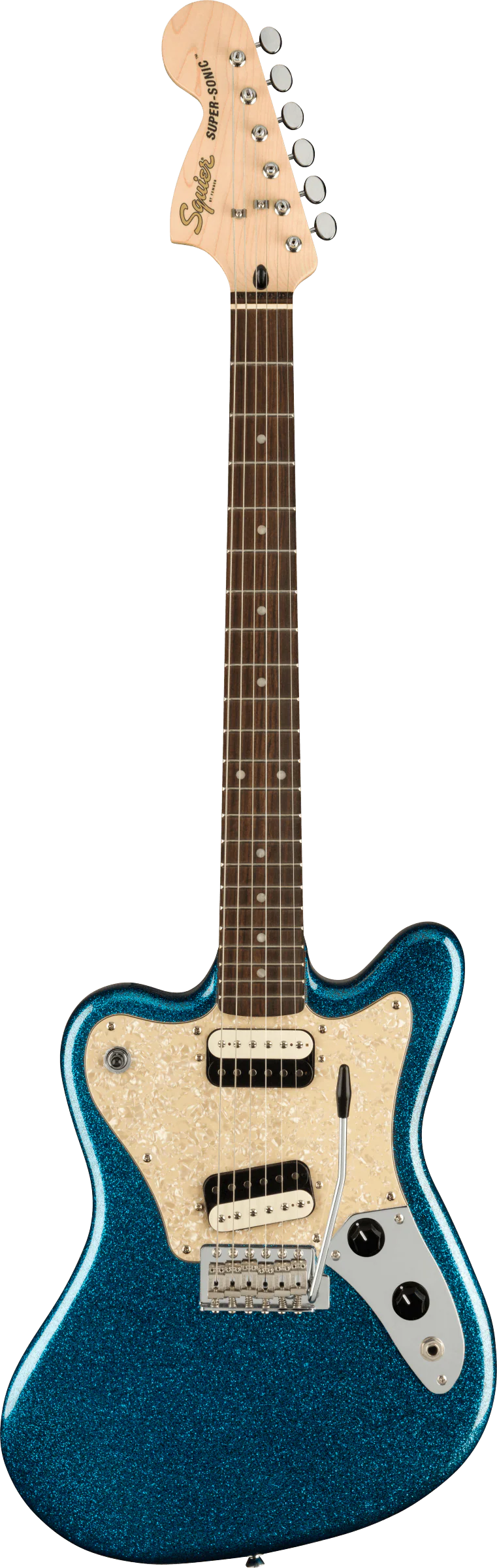 Squier Paranormal Super-Sonic™ Laurel Fingerboard Pearloid Pickguard Blue Sparkle - Image 2