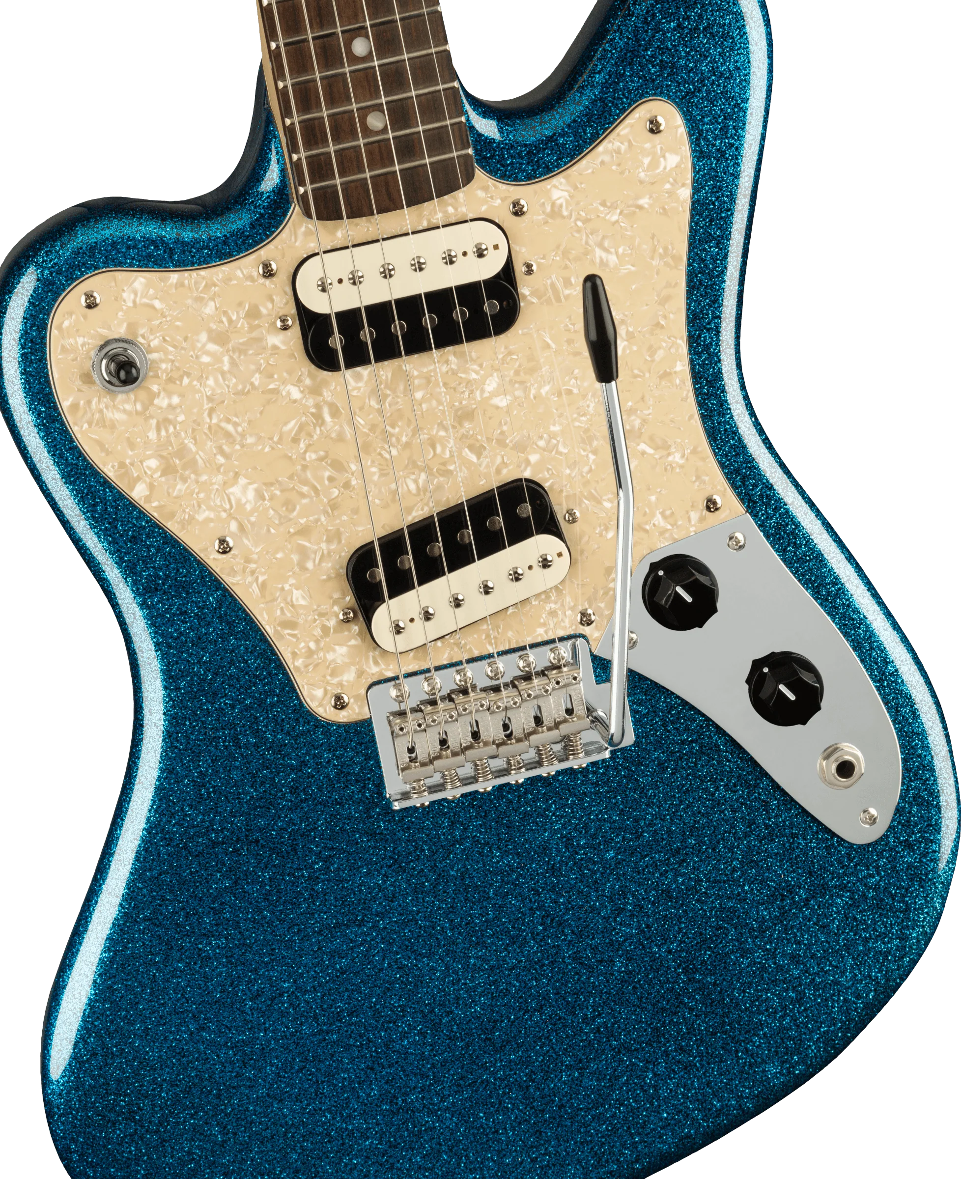 Squier Paranormal Super-Sonic™ Laurel Fingerboard Pearloid Pickguard Blue Sparkle - Image 3
