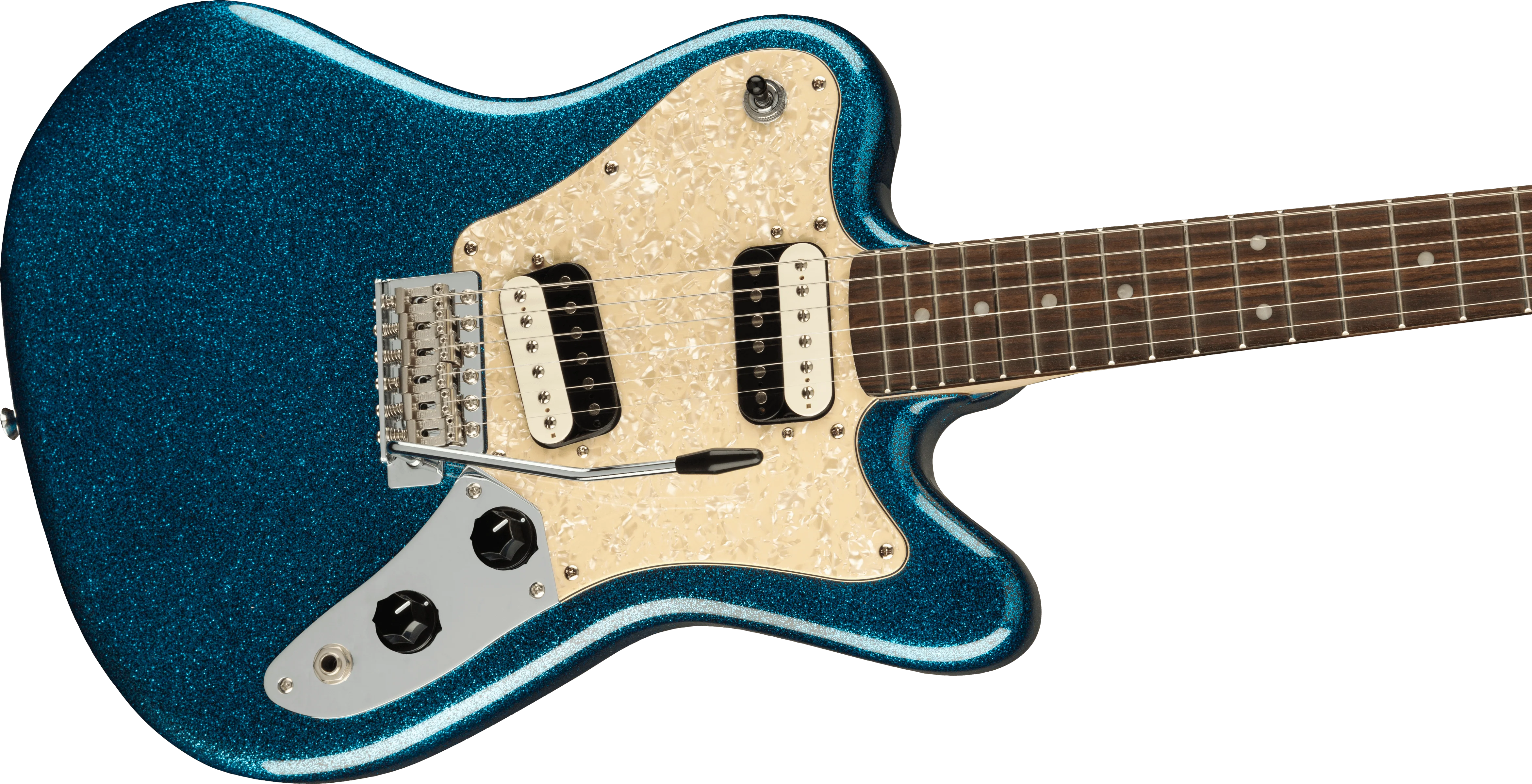 Squier Paranormal Super-Sonic™ Laurel Fingerboard Pearloid Pickguard Blue Sparkle - Image 4