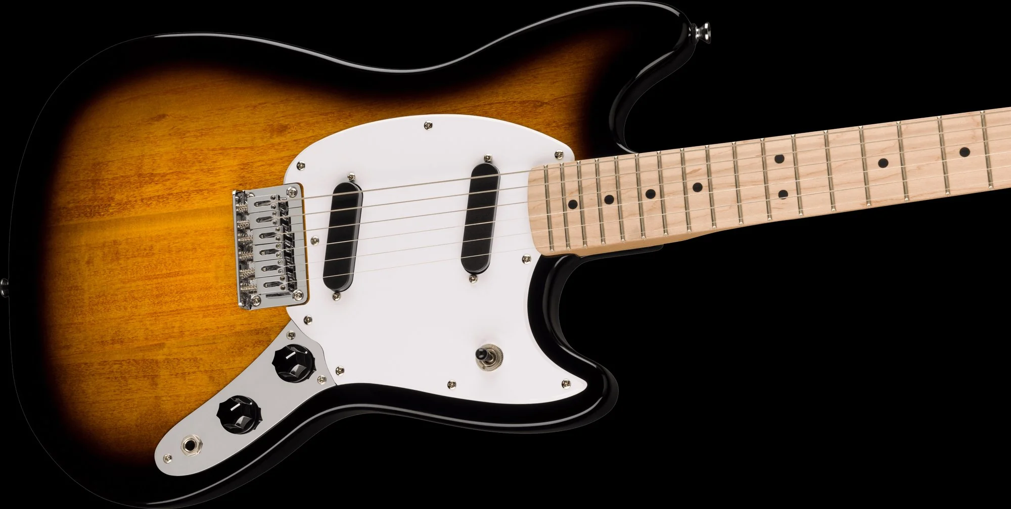 Squier Sonic Mustang Maple Fingerboard White Pickguard 2-Color Sunburst - Image 4