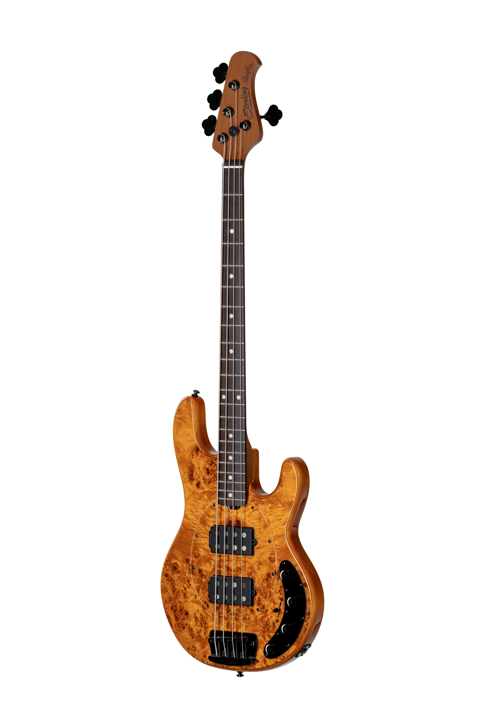 Sterling by Music Man StingRay HH RAY34HH Poplar Burl Amber Bass With Gig Bag - Image 2