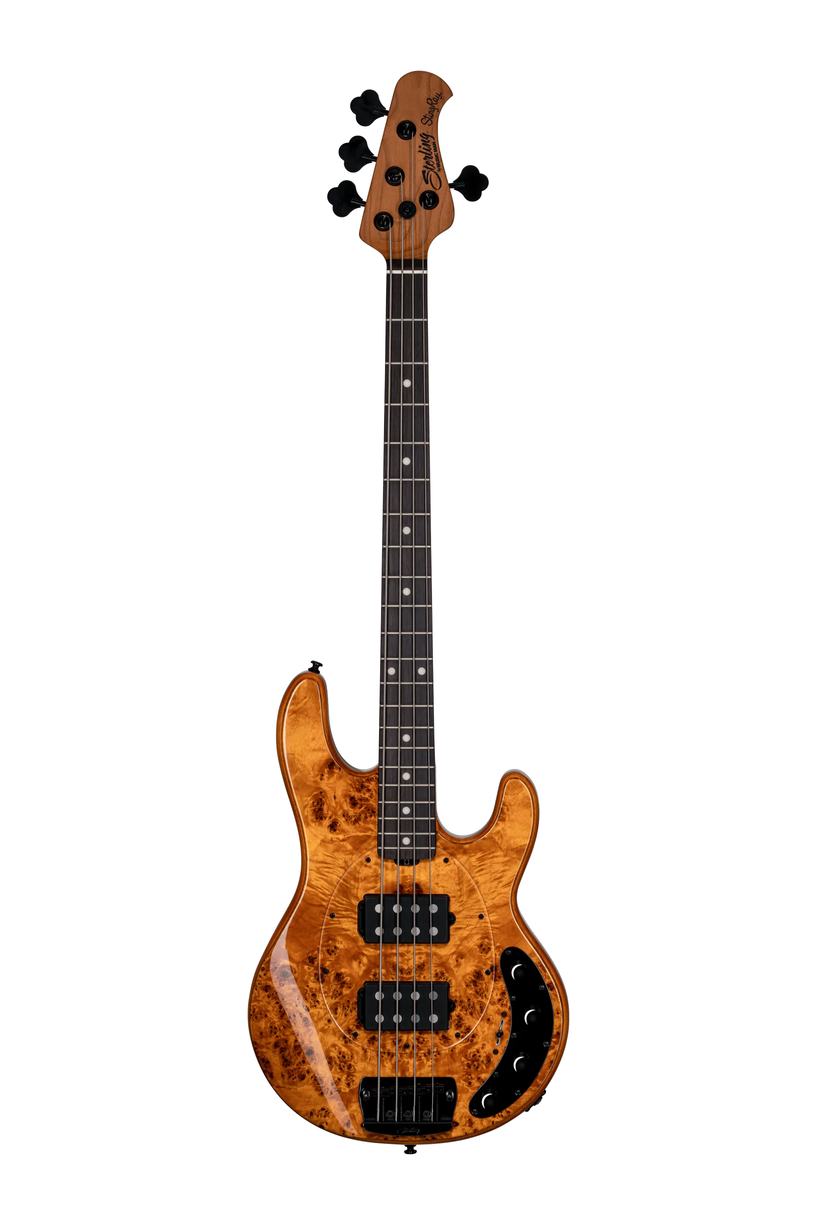 Sterling by Music Man StingRay HH RAY34HH Poplar Burl Amber Bass With Gig Bag - Image 3