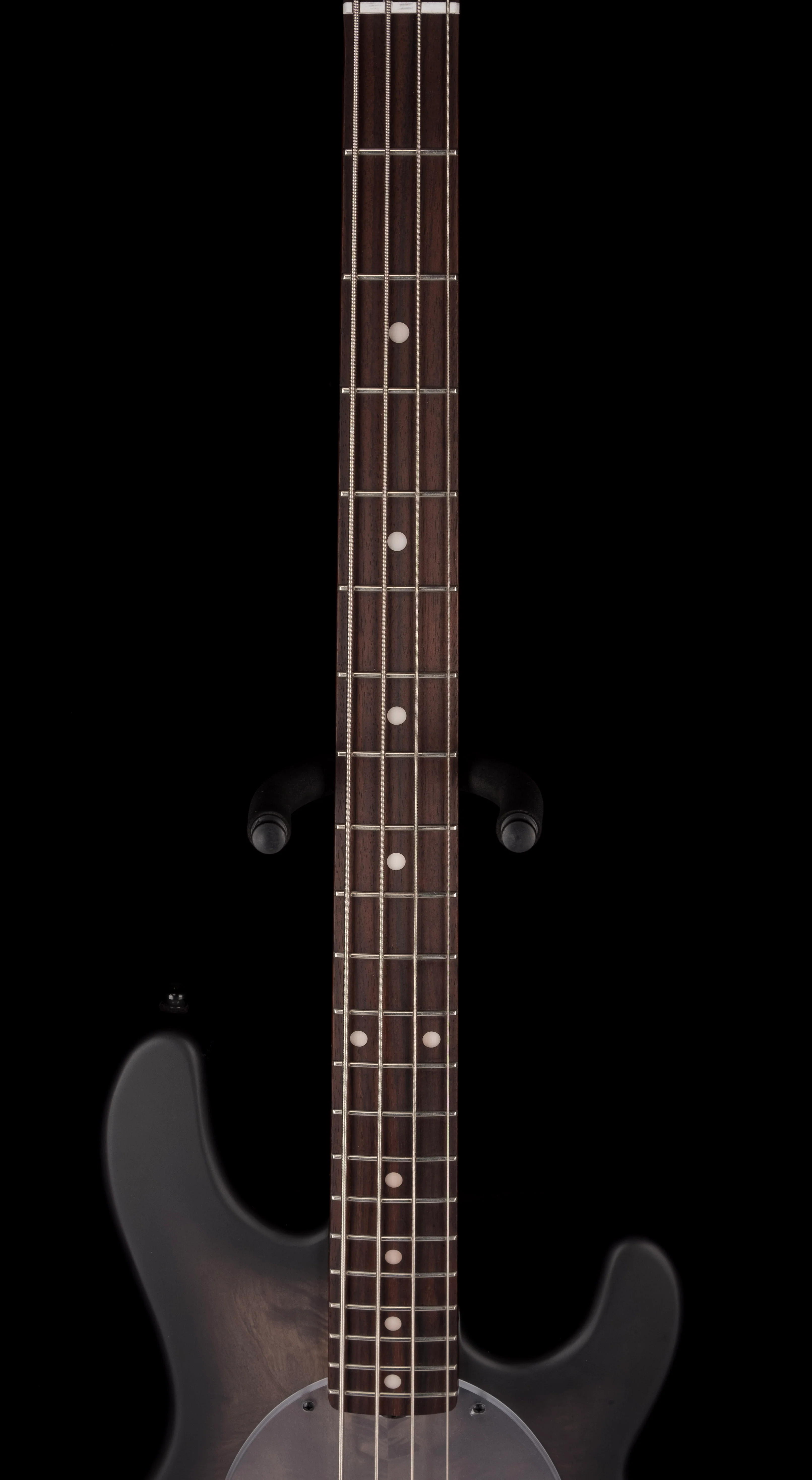 Sterling by Music Man StingRay Ray34 Poplar Burl Top Trans Black Satin With Bag - Image 11