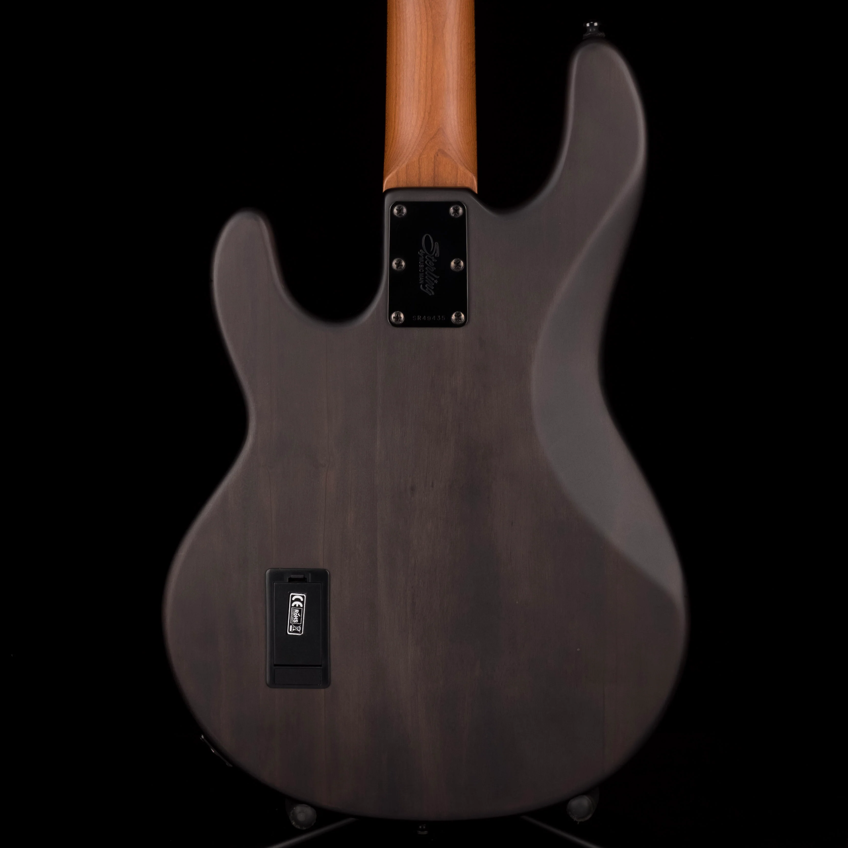 Sterling by Music Man StingRay Ray34 Poplar Burl Top Trans Black Satin With Bag - Image 12