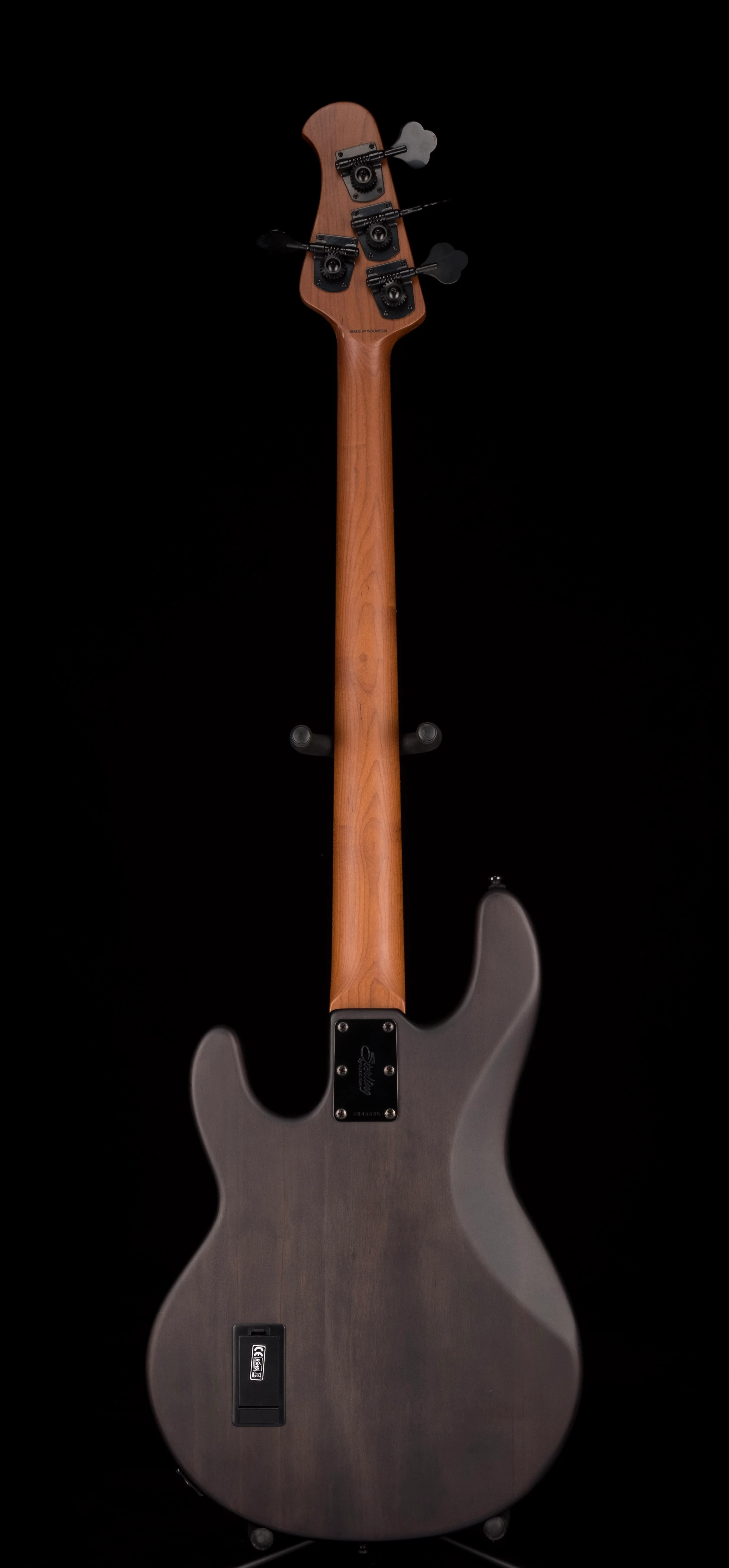 Sterling by Music Man StingRay Ray34 Poplar Burl Top Trans Black Satin With Bag - Image 13
