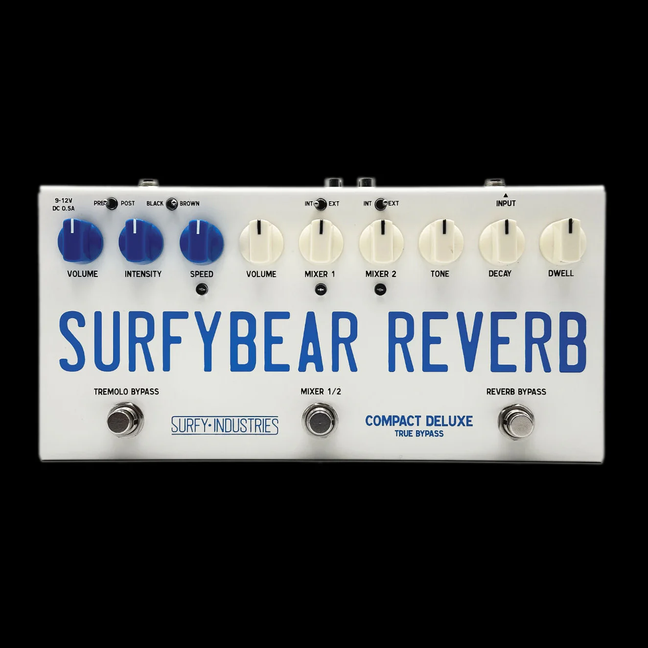 Surfy Industries SurfyBear Compact Deluxe Reverb and Tremolo Guitar Effect Pedal