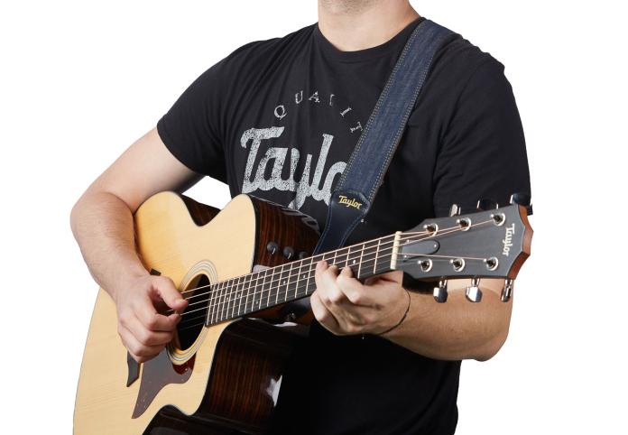 Taylor Blue Denim 2" Guitar Strap - Gold Logo - Image 8