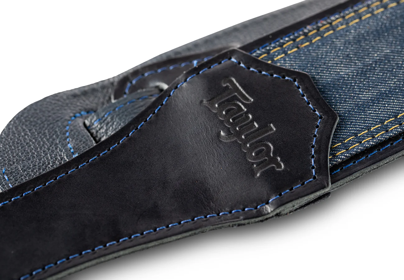 Taylor Blue Denim Strap Navy Leather Edges 2.5" Embossed Logo - Image 2