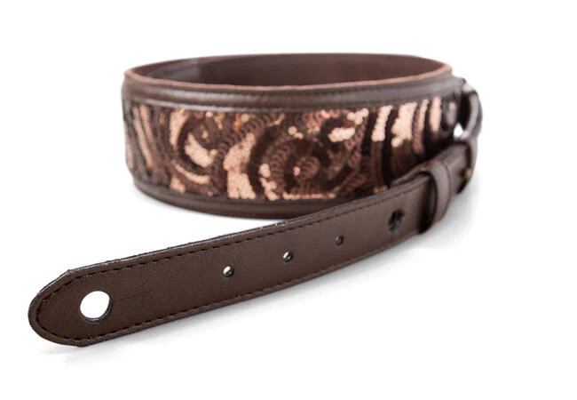 Taylor Vegan Leather Strap Chocolate Brown w/ Sequins 2.25" Embossed Logo - Image 6