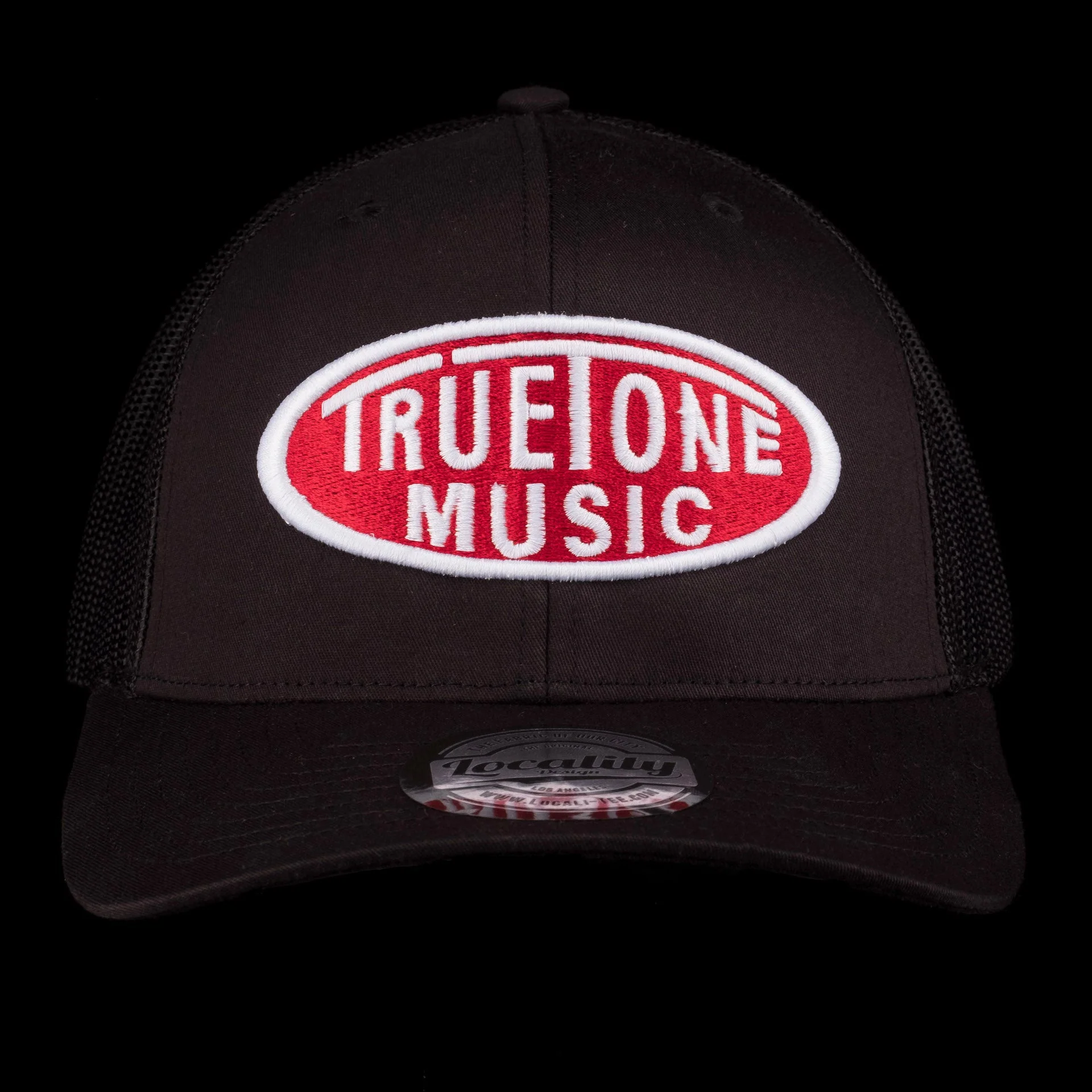 Truetone Music Classic Snapback Hat Black with Red & White Logo