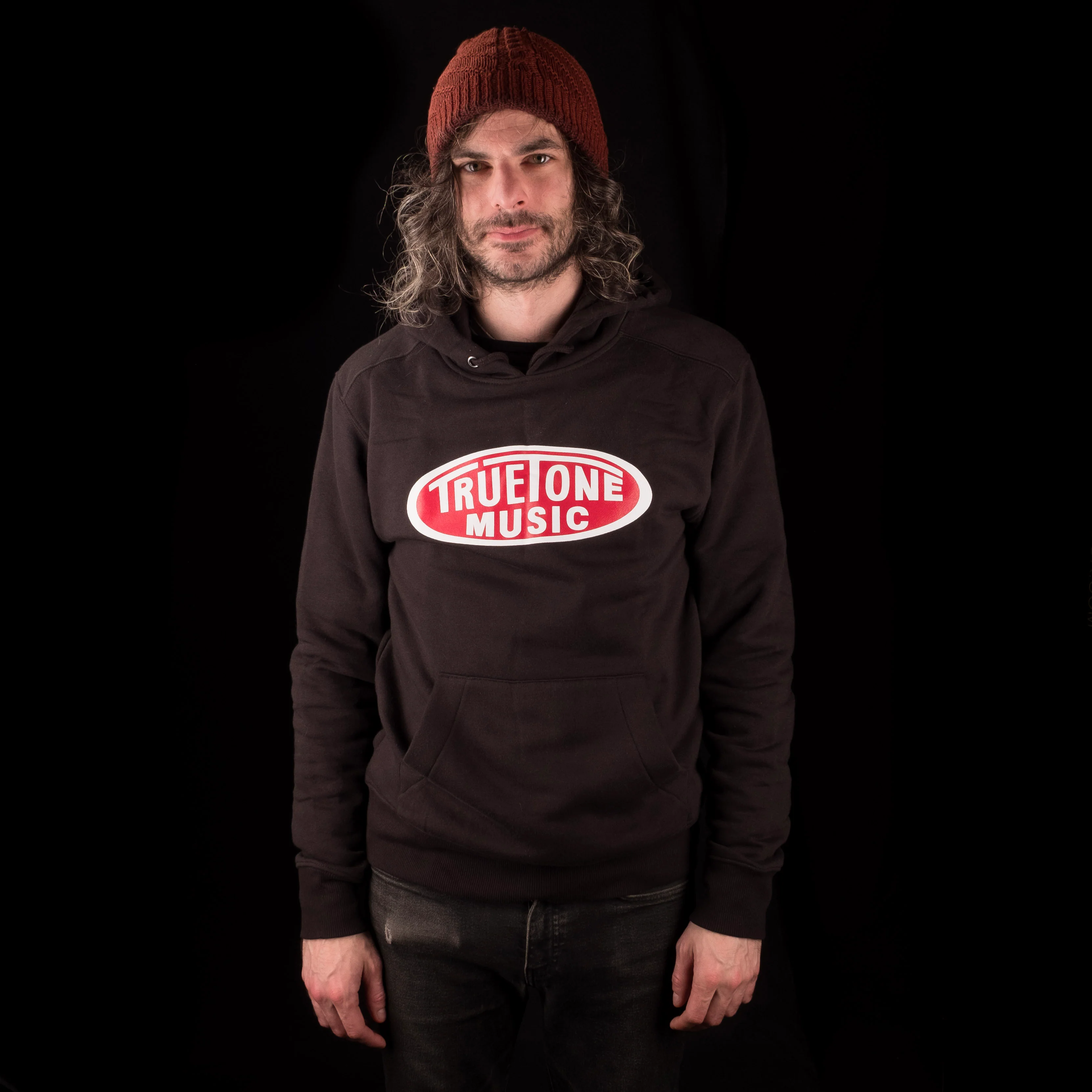 Truetone Music Classic Pullover Hoodie Black with White & Red Logo