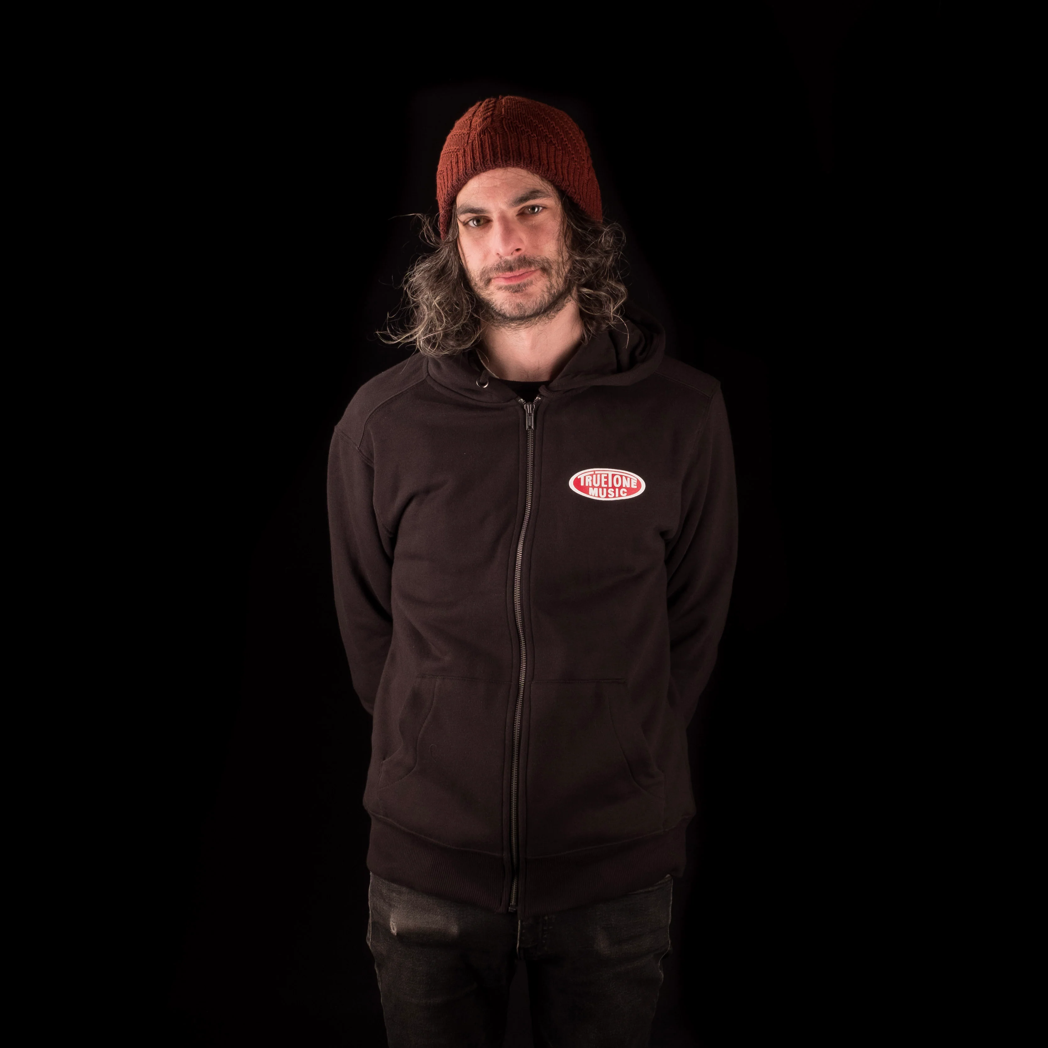 Truetone Music Classic Zip Up Hoodie Black with White & Red Logo